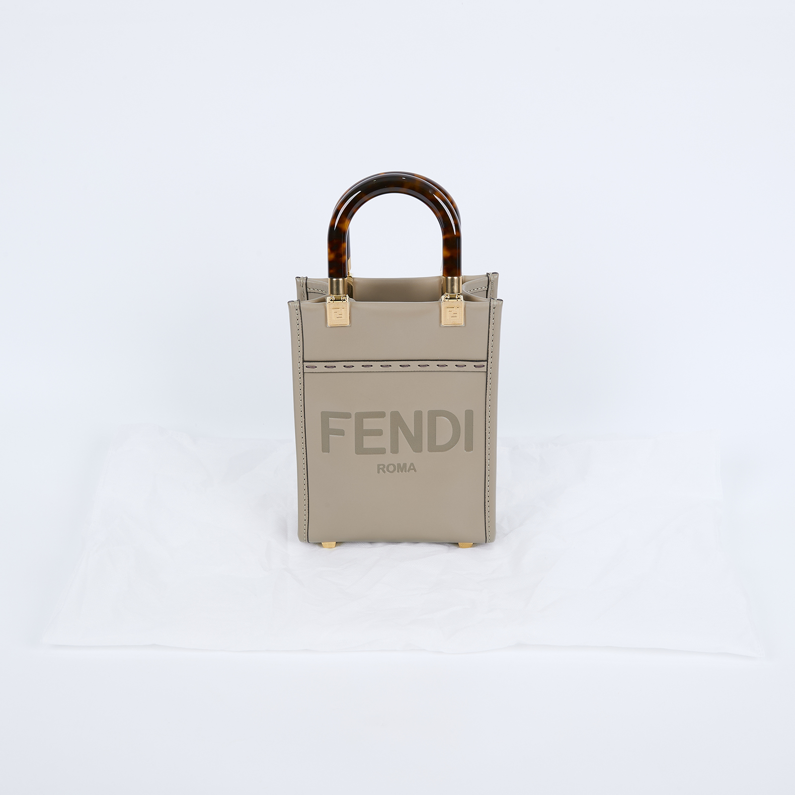 芬迪 FENDI Sunshine 迷你 手提包 皮革 迷你 包款 8BS051ABVL 灰色SUNSHINE MINI 無附屬品