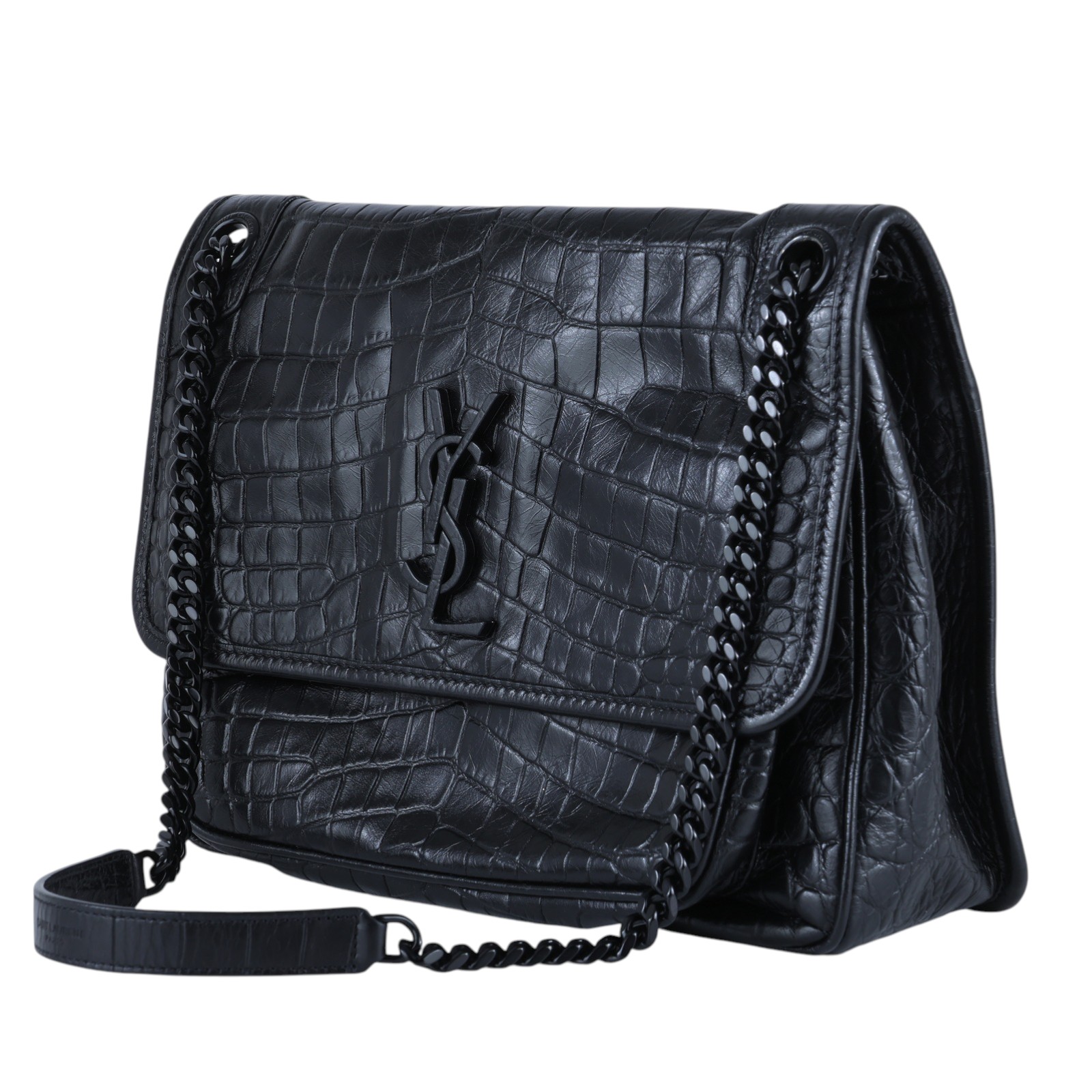 聖羅蘭 YSL SAINT LAURENT Niki 壓紋皮革 中型手袋 肩背包 斜背包 633150 黑鱷魚皮壓紋NIKI中號 防塵袋