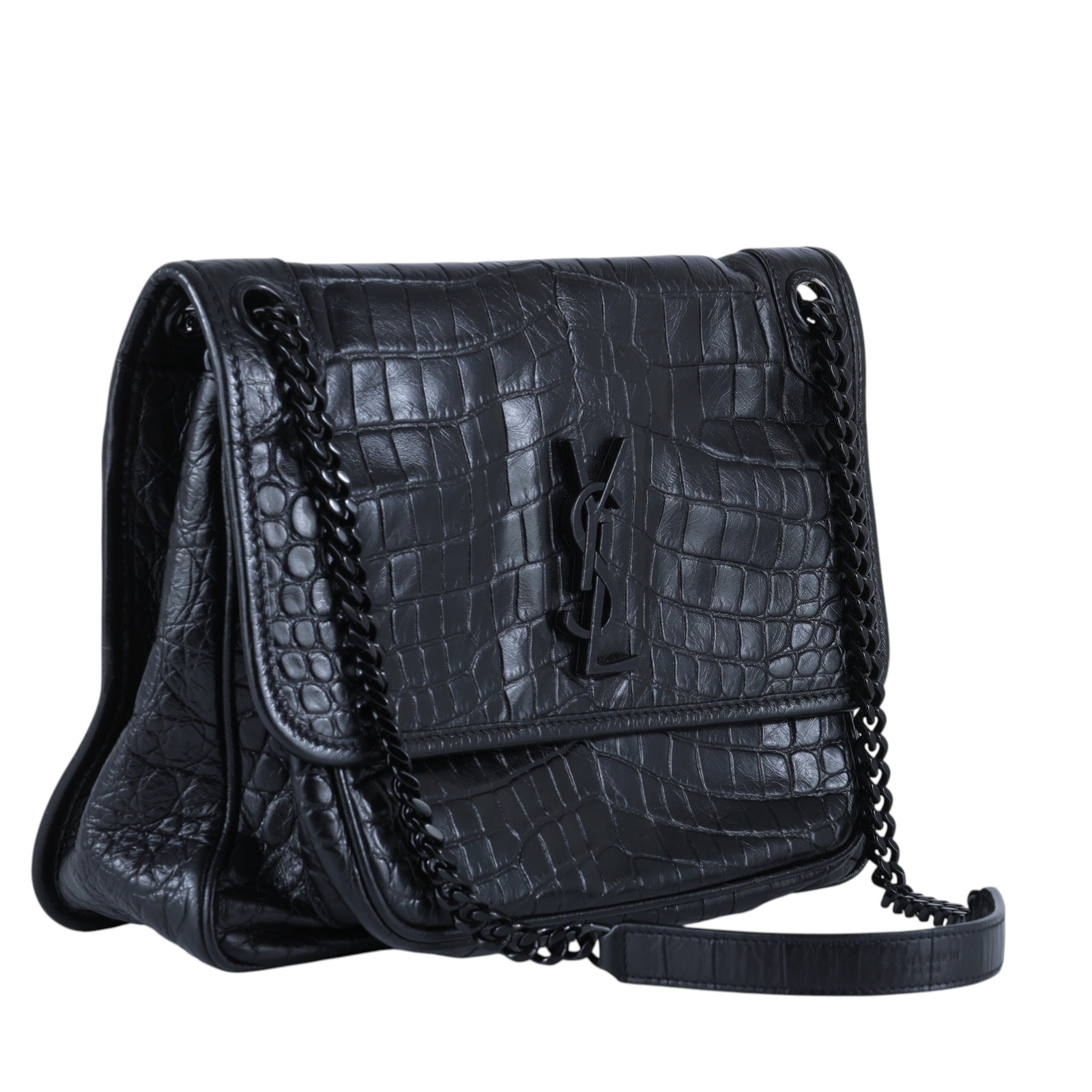 聖羅蘭 YSL SAINT LAURENT Niki 壓紋皮革 中型手袋 肩背包 斜背包 633150 黑鱷魚皮壓紋NIKI中號 防塵袋