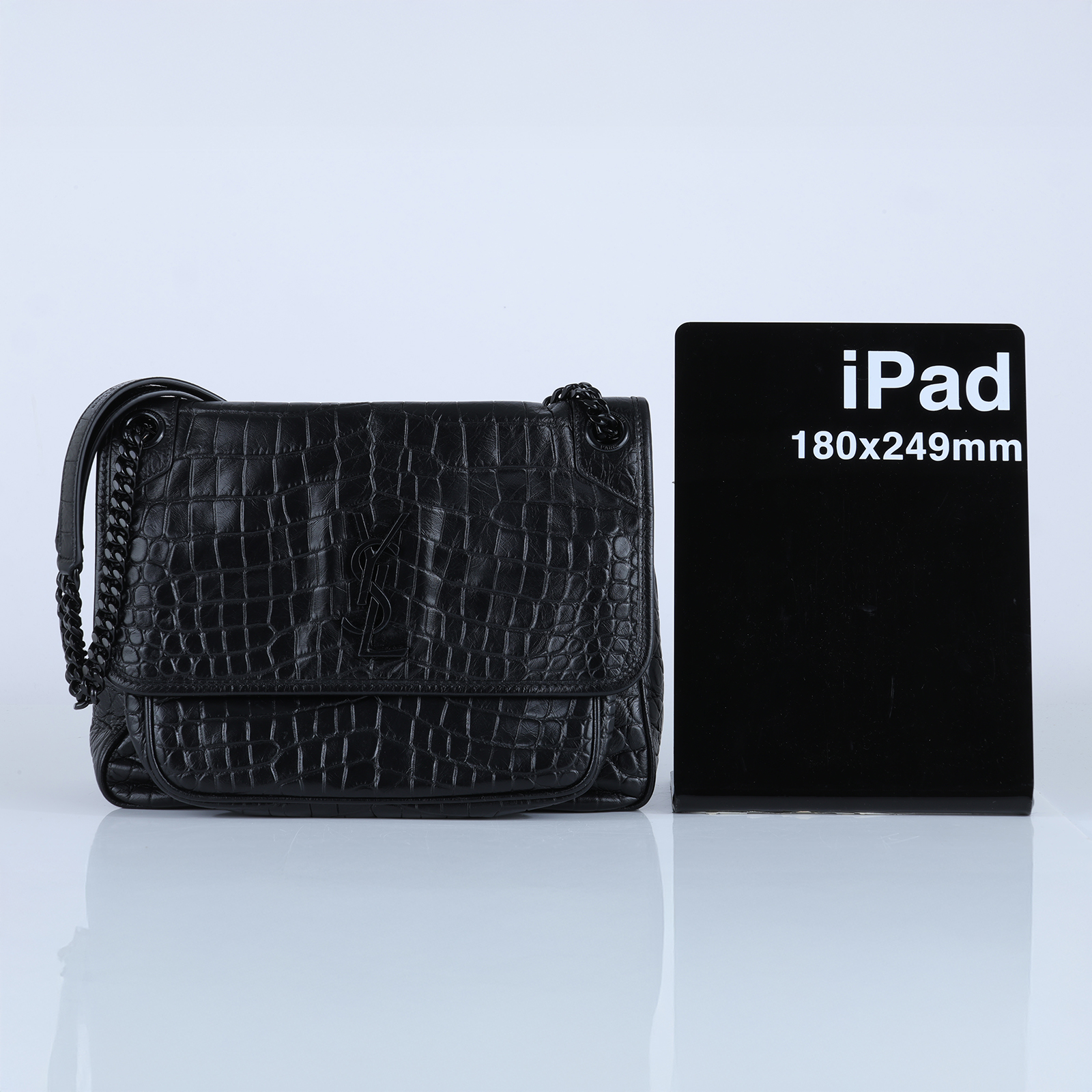 聖羅蘭 YSL SAINT LAURENT Niki 壓紋皮革 中型手袋 肩背包 斜背包 633150 黑鱷魚皮壓紋NIKI中號 防塵袋