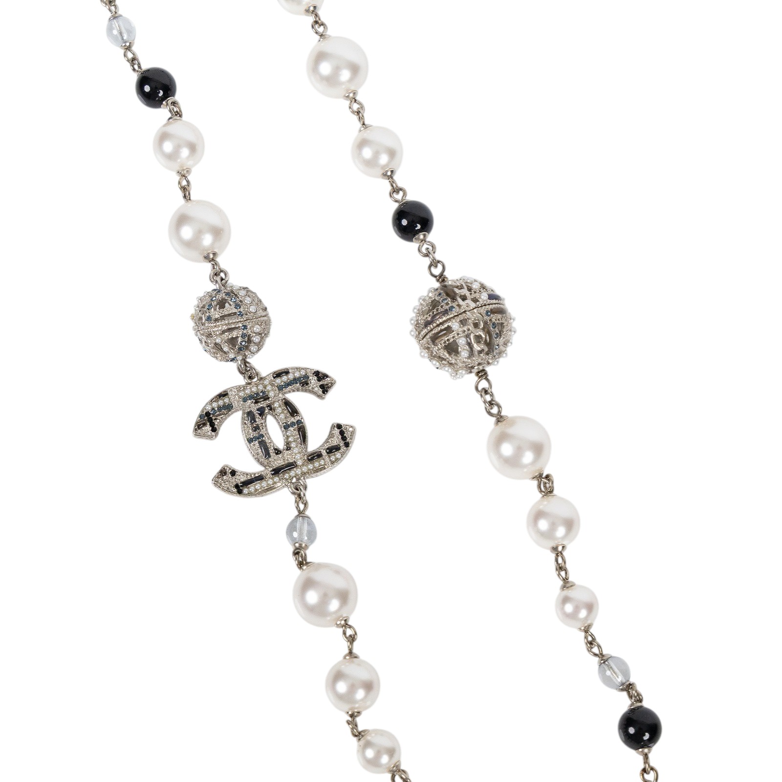 香奈兒 CHANEL CC LOGO 項鍊 AB2465/A19/B 珍珠藍毛呢造型長項鍊 原廠盒子/防塵袋/購買證明