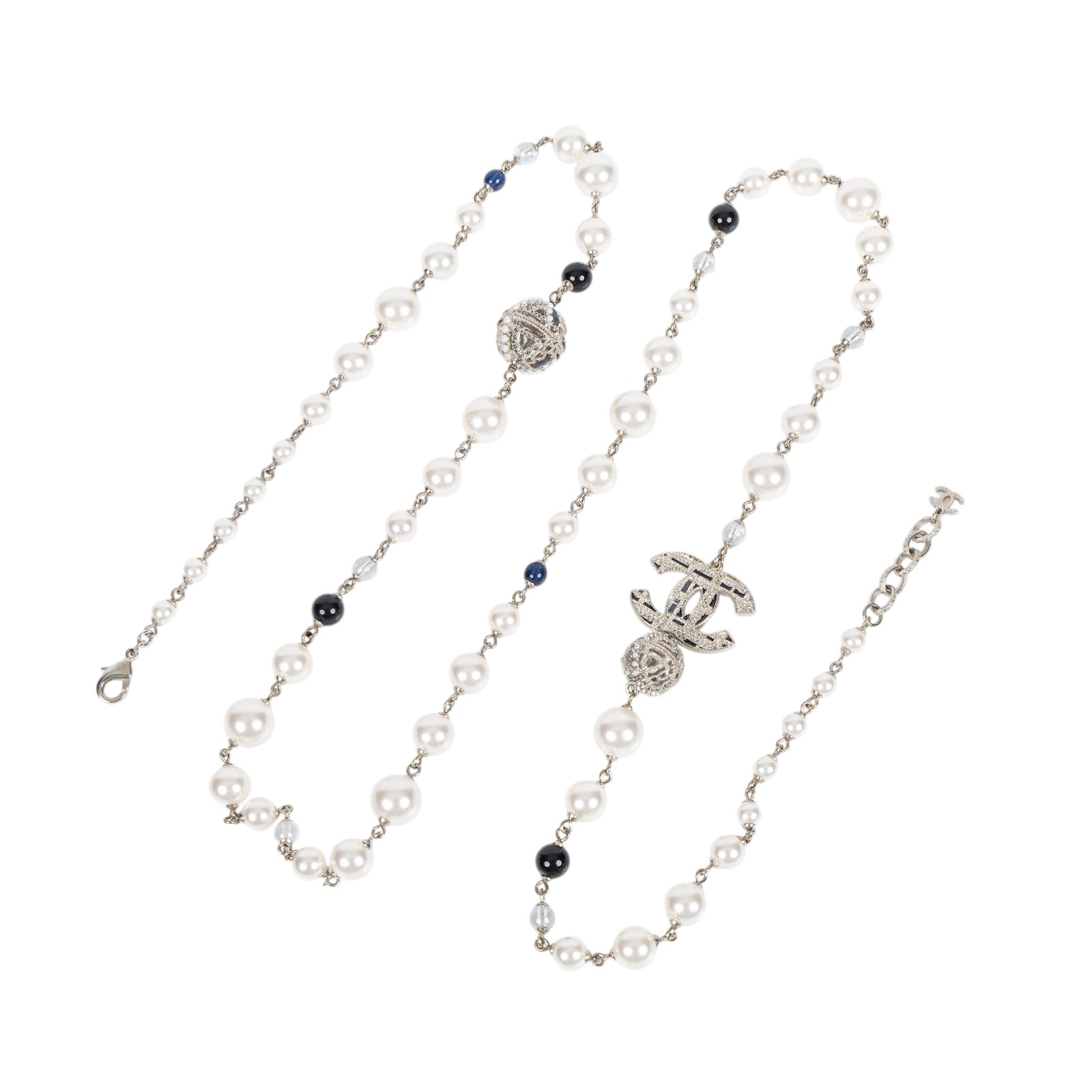 香奈兒 CHANEL CC LOGO 項鍊 AB2465/A19/B 珍珠藍毛呢造型長項鍊 原廠盒子/防塵袋/購買證明