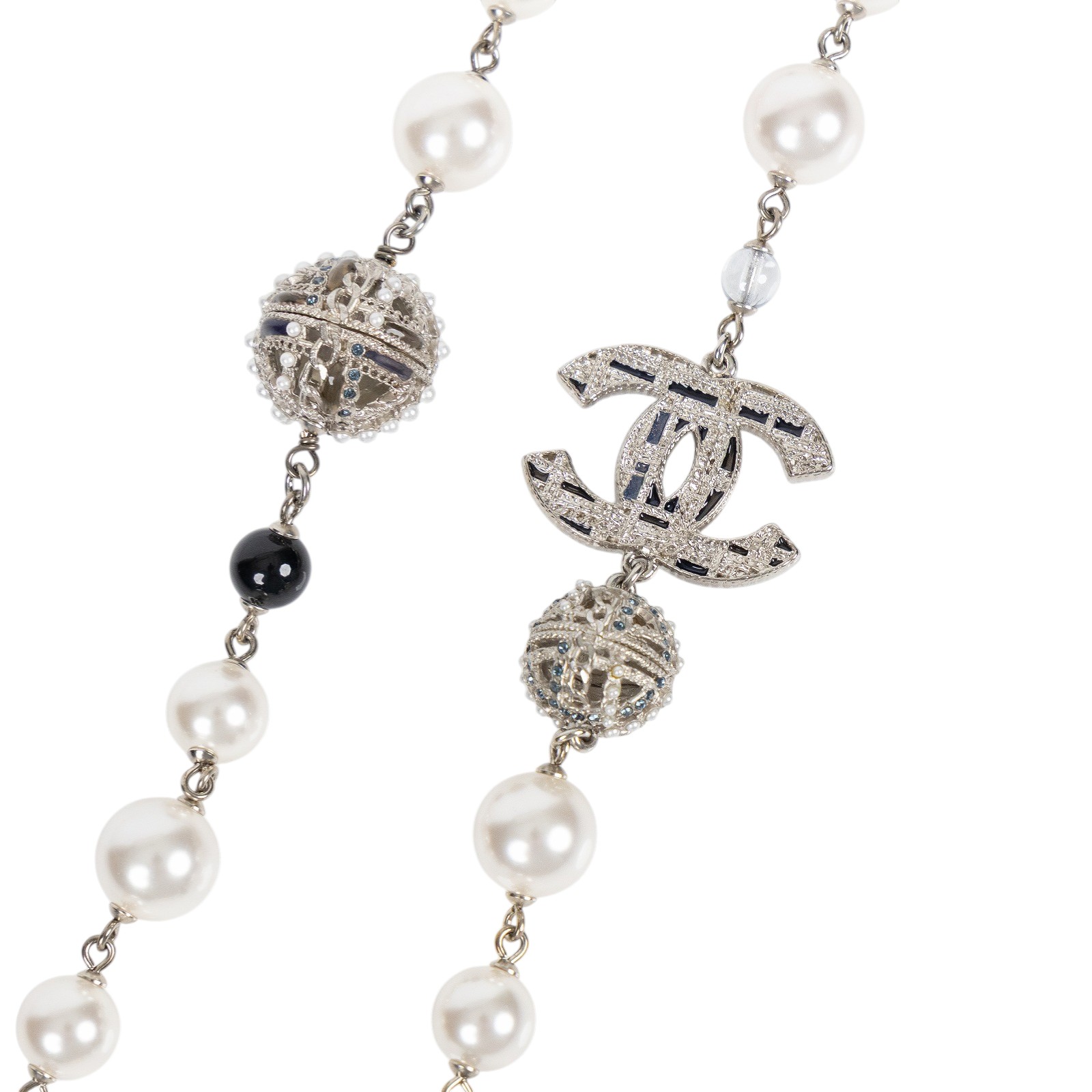 香奈兒 CHANEL CC LOGO 項鍊 AB2465/A19/B 珍珠藍毛呢造型長項鍊 原廠盒子/防塵袋/購買證明