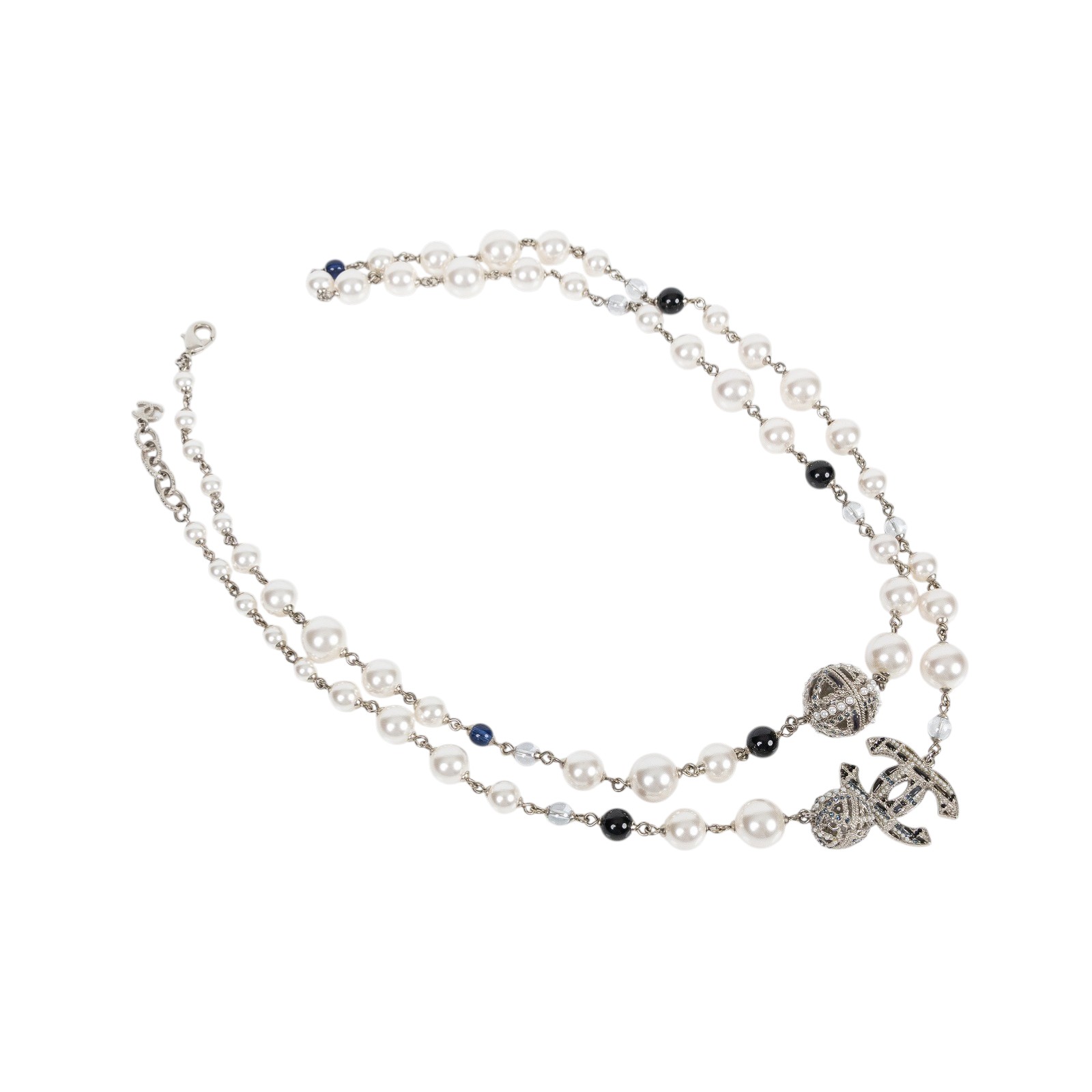 香奈兒 CHANEL CC LOGO 項鍊 AB2465/A19/B 珍珠藍毛呢造型長項鍊 原廠盒子/防塵袋/購買證明