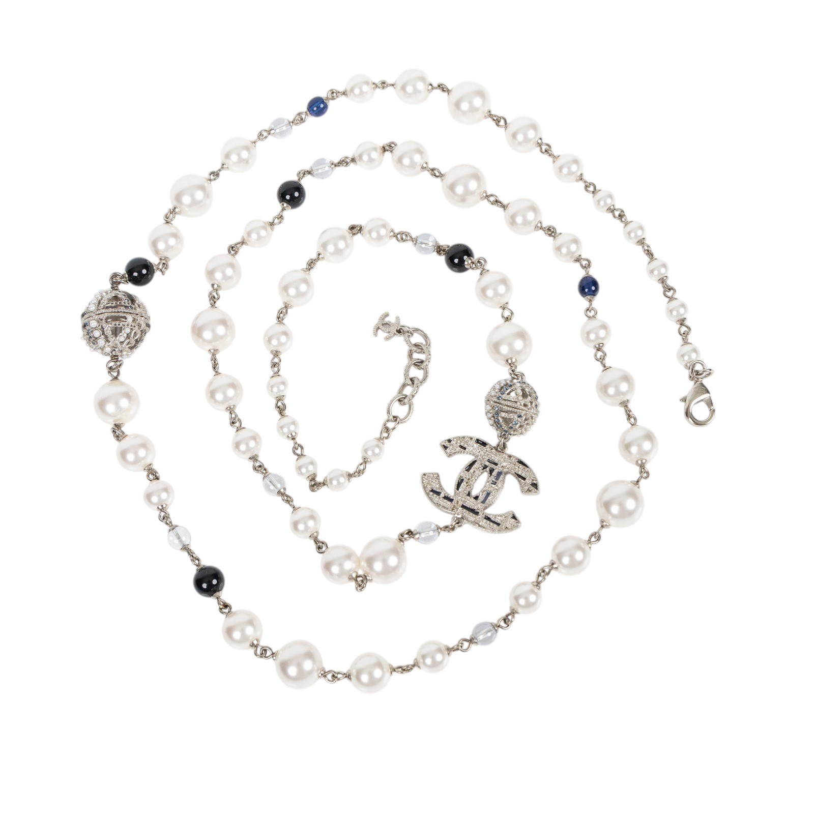 香奈兒 CHANEL CC LOGO 項鍊 AB2465/A19/B 珍珠藍毛呢造型長項鍊 原廠盒子/防塵袋/購買證明
