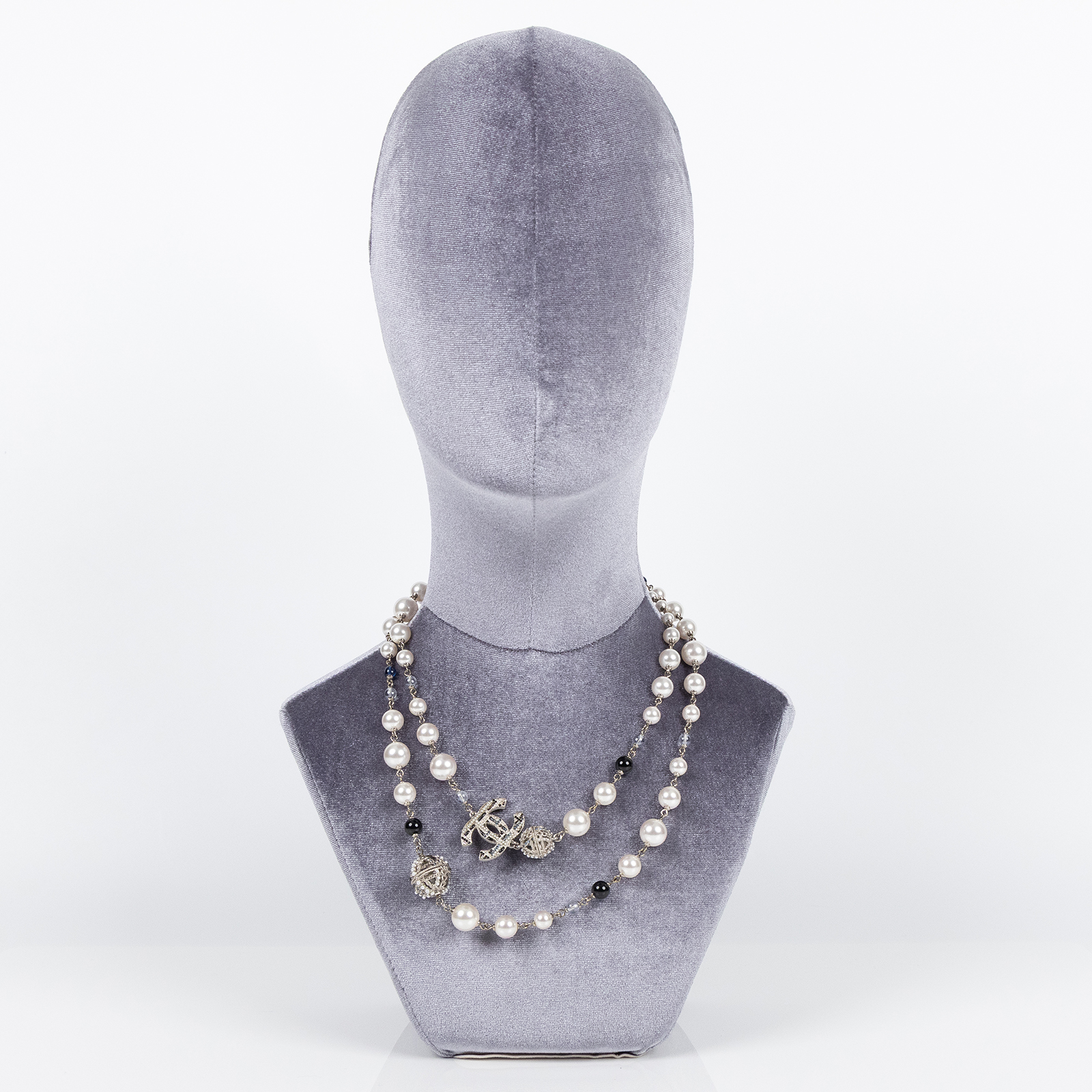 香奈兒 CHANEL CC LOGO 項鍊 AB2465/A19/B 珍珠藍毛呢造型長項鍊 原廠盒子/防塵袋/購買證明