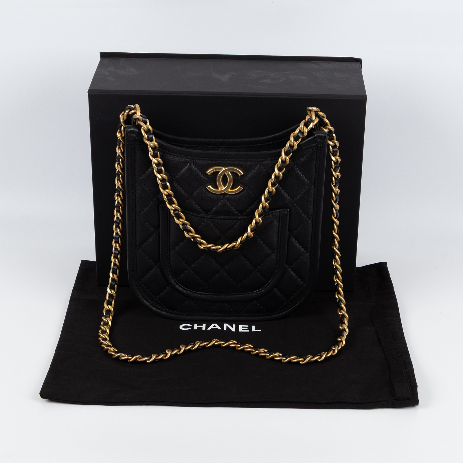 香奈兒 CHANEL Hobo 流浪包 AS5432 晶片款 24S黑色HOBO兩用包 防塵袋/原廠盒子