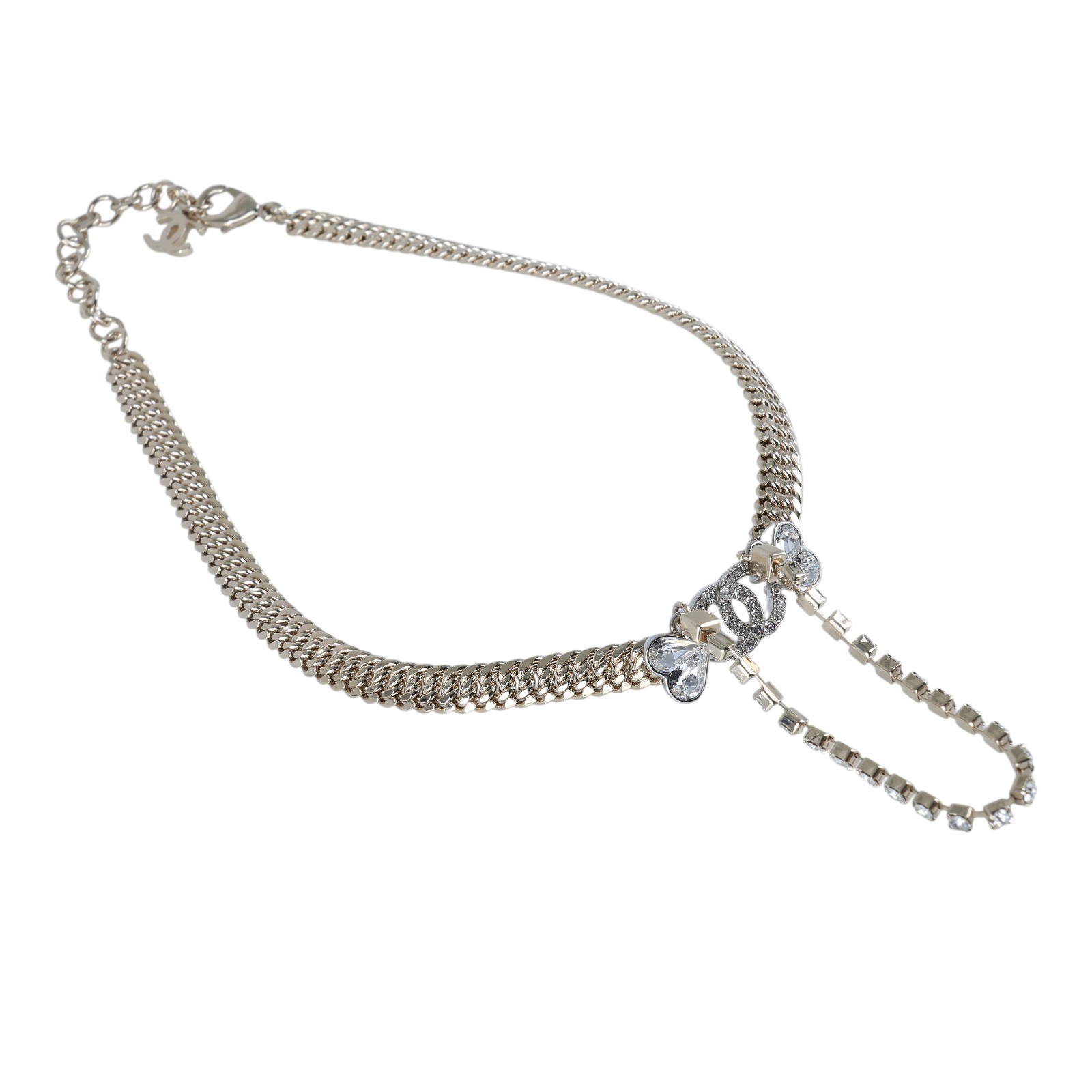 香奈兒 CHANEL CC LOGO 項鍊 C23 S 水鑽愛心粗鍊造型項鍊 無附屬品