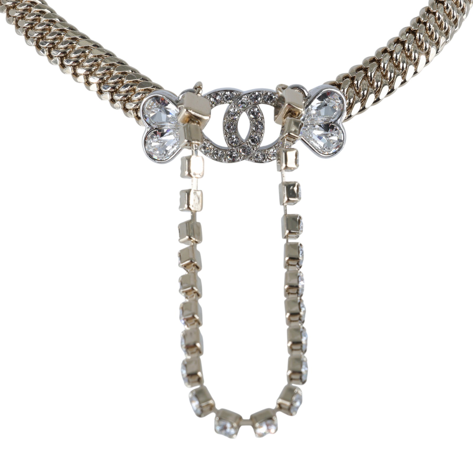 香奈兒 CHANEL CC LOGO 項鍊 C23 S 水鑽愛心粗鍊造型項鍊 無附屬品