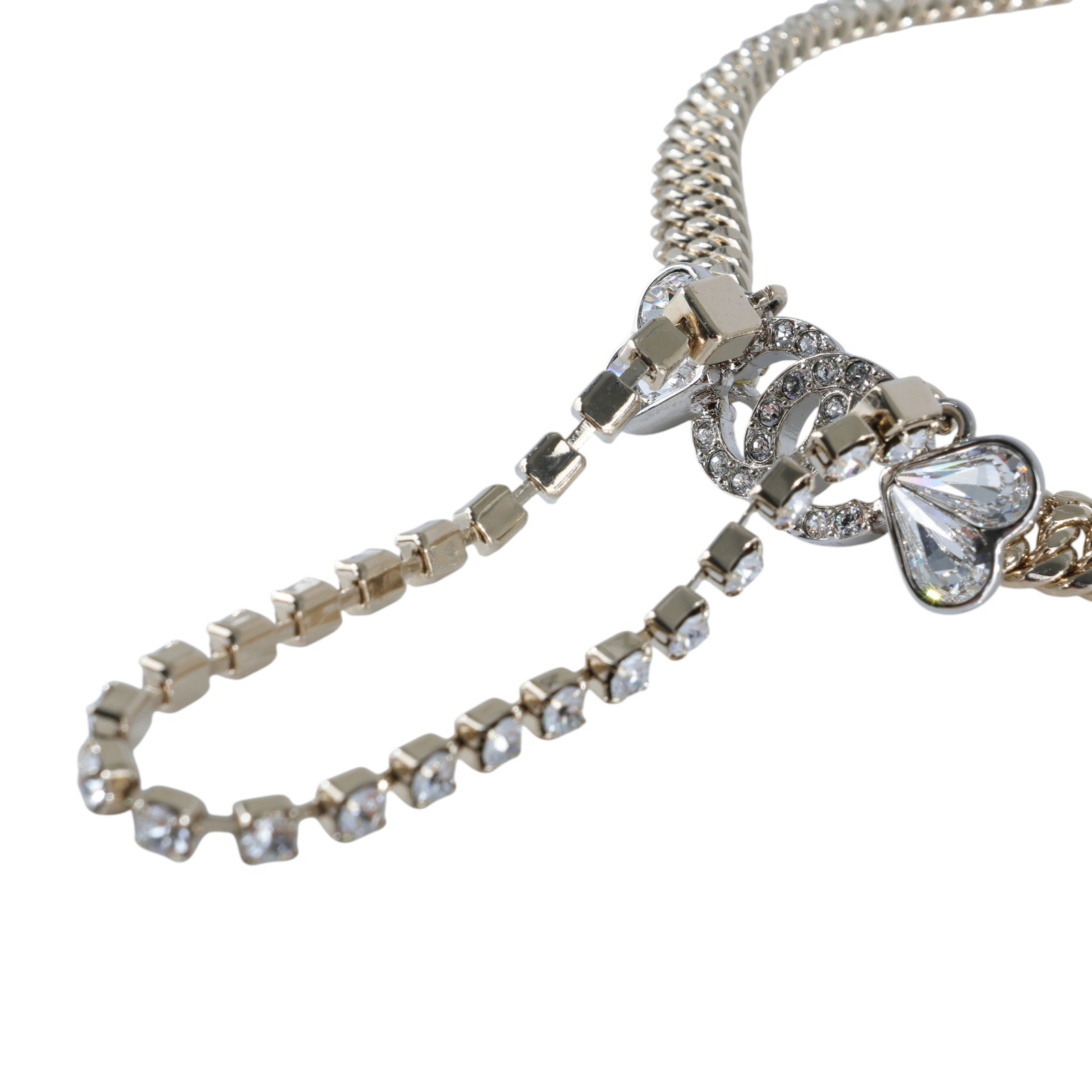 香奈兒 CHANEL CC LOGO 項鍊 C23 S 水鑽愛心粗鍊造型項鍊 無附屬品