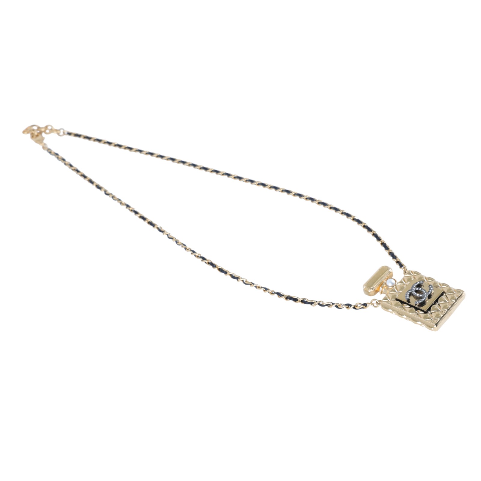 香奈兒 CHANEL CC LOGO 項鍊 F21 V 金色水鑽香水長項鍊 無附屬品