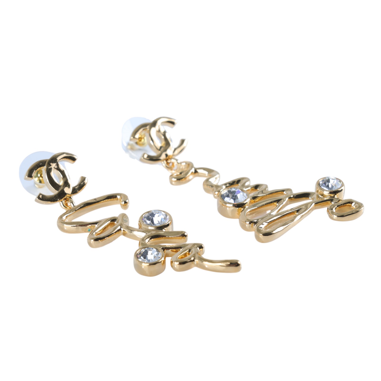 香奈兒 CHANEL CC LOGO 耳環 耳釘 I24 S 金色大水鑽不對稱耳環 無附屬品