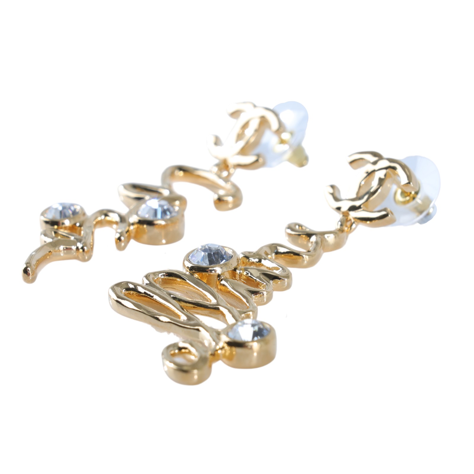 香奈兒 CHANEL CC LOGO 耳環 耳釘 I24 S 金色大水鑽不對稱耳環 無附屬品