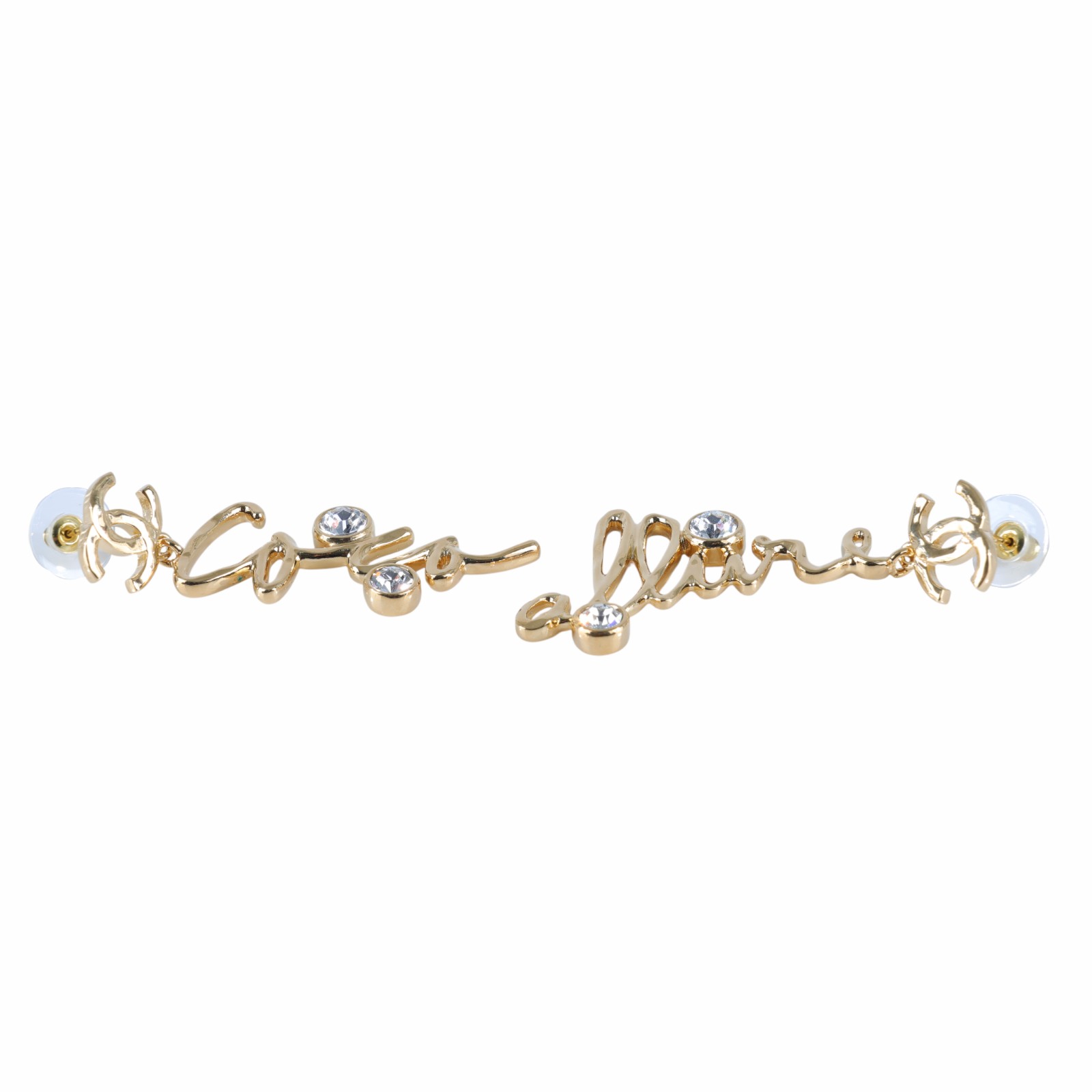 香奈兒 CHANEL CC LOGO 耳環 耳釘 I24 S 金色大水鑽不對稱耳環 無附屬品