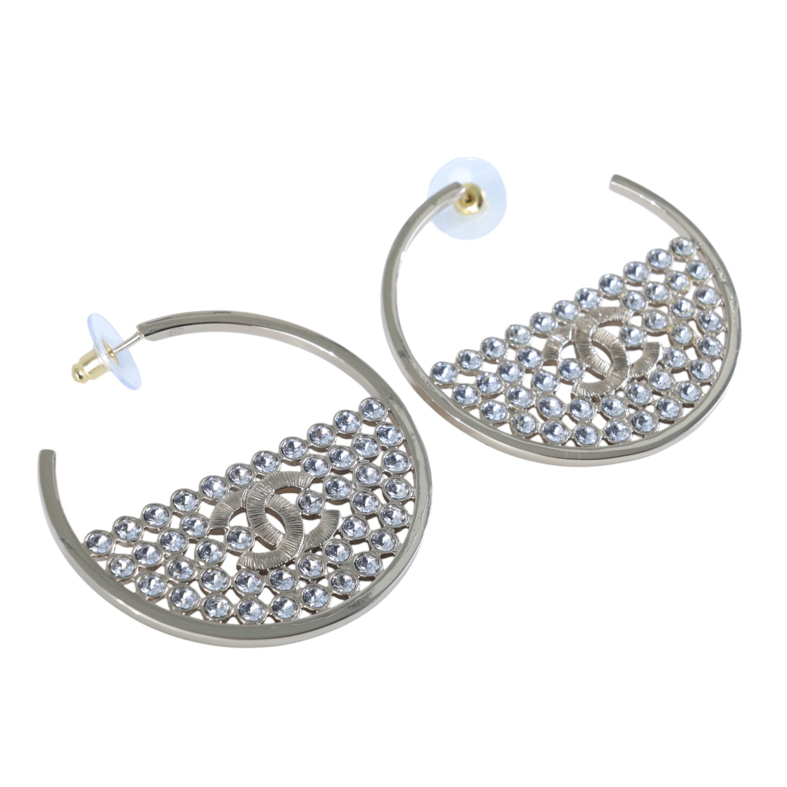 香奈兒 CHANEL CC LOGO 耳環 耳釘 B23 S 雙C水鑽大半圓耳環 無附屬品