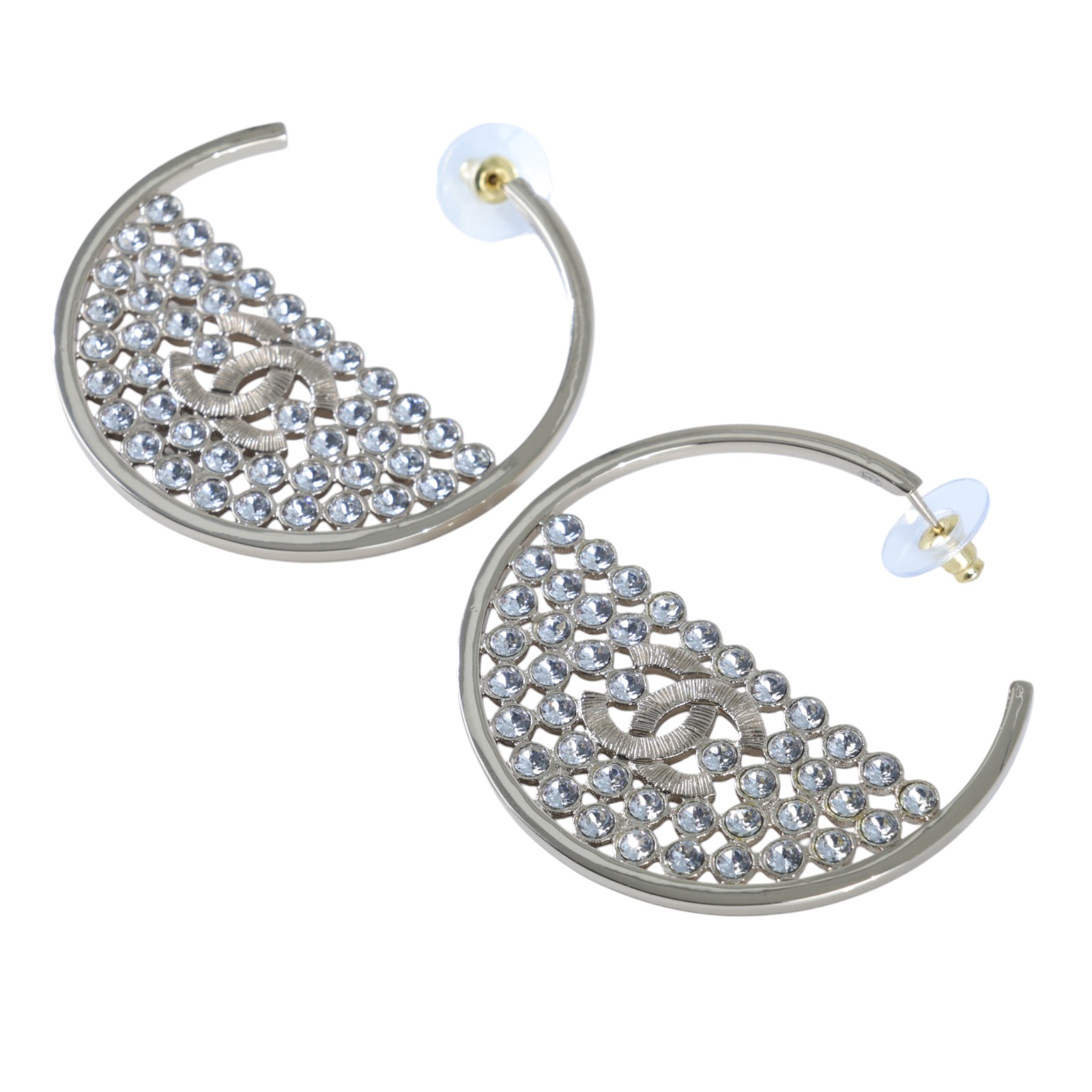 香奈兒 CHANEL CC LOGO 耳環 耳釘 B23 S 雙C水鑽大半圓耳環 無附屬品