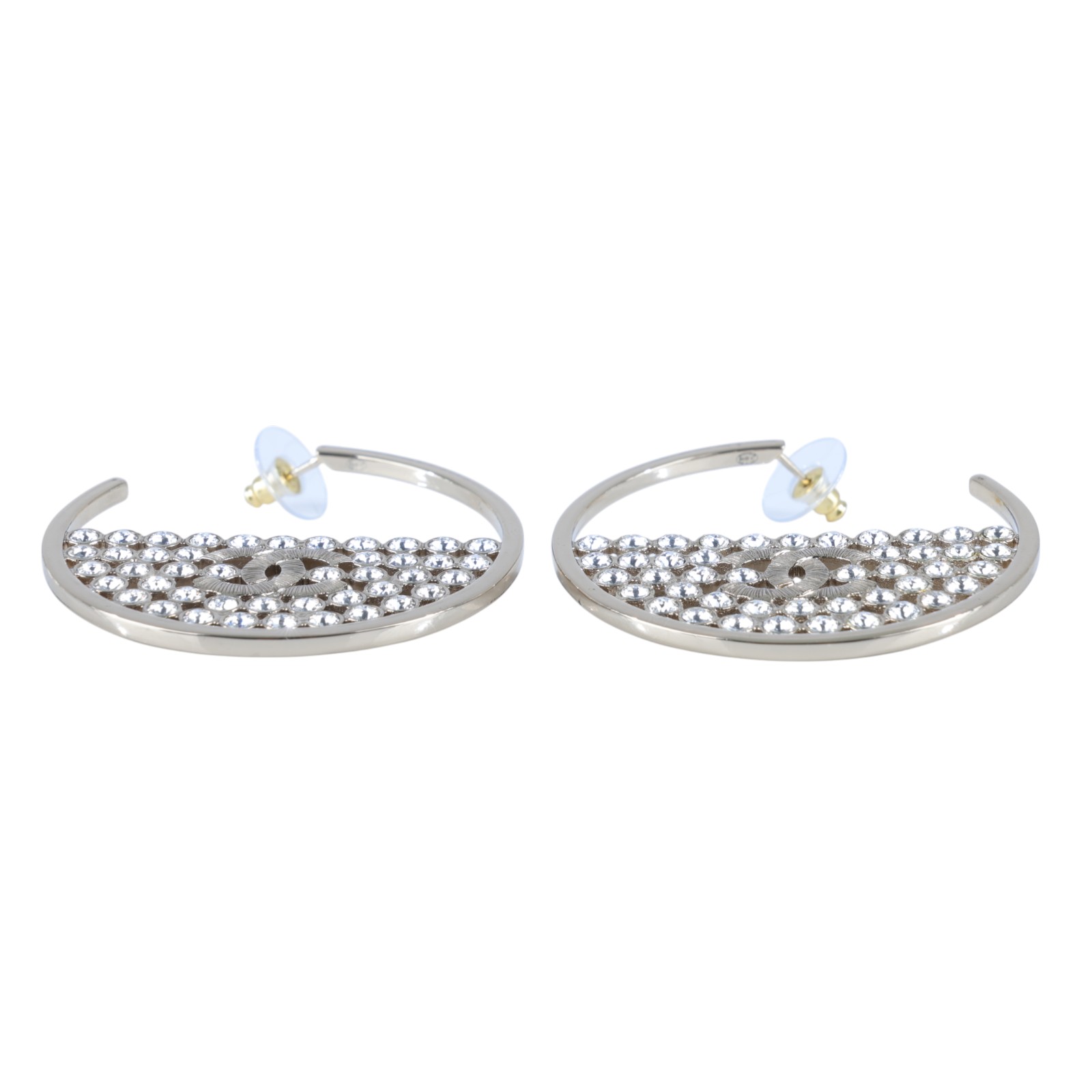 香奈兒 CHANEL CC LOGO 耳環 耳釘 B23 S 雙C水鑽大半圓耳環 無附屬品