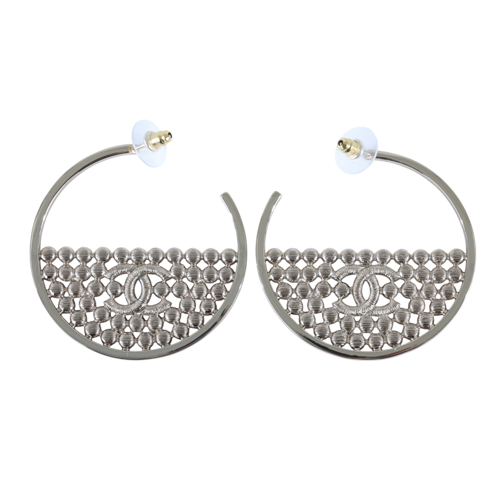 香奈兒 CHANEL CC LOGO 耳環 耳釘 B23 S 雙C水鑽大半圓耳環 無附屬品