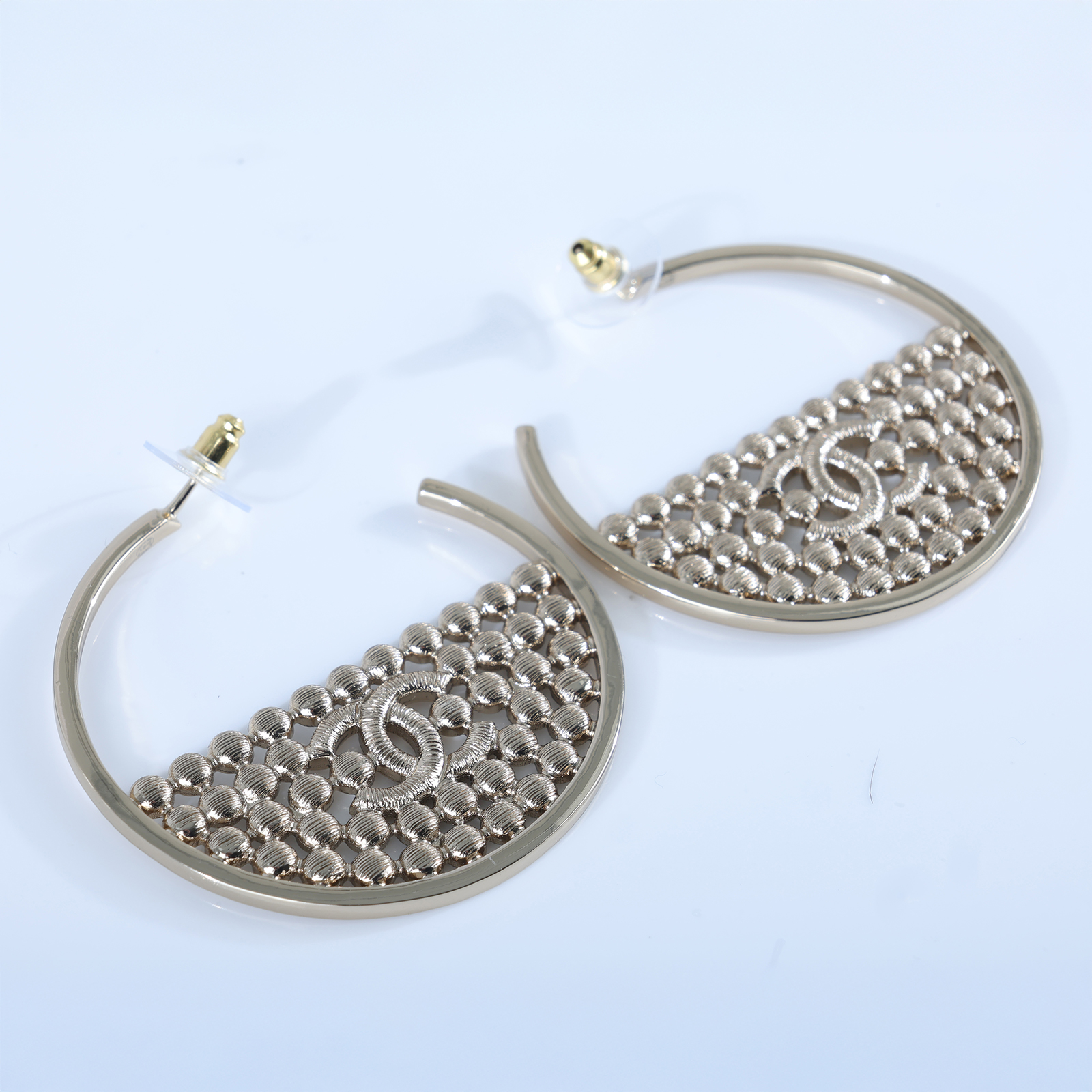 香奈兒 CHANEL CC LOGO 耳環 耳釘 B23 S 雙C水鑽大半圓耳環 無附屬品