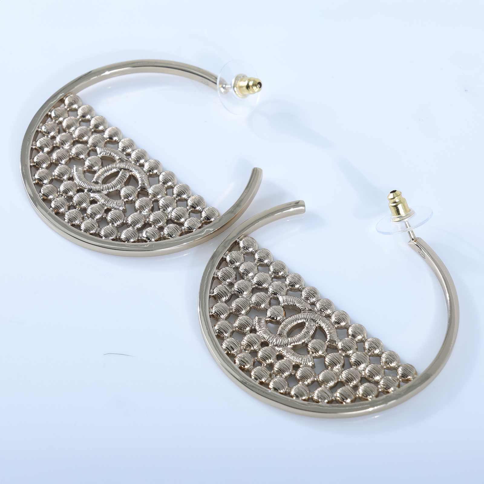 香奈兒 CHANEL CC LOGO 耳環 耳釘 B23 S 雙C水鑽大半圓耳環 無附屬品