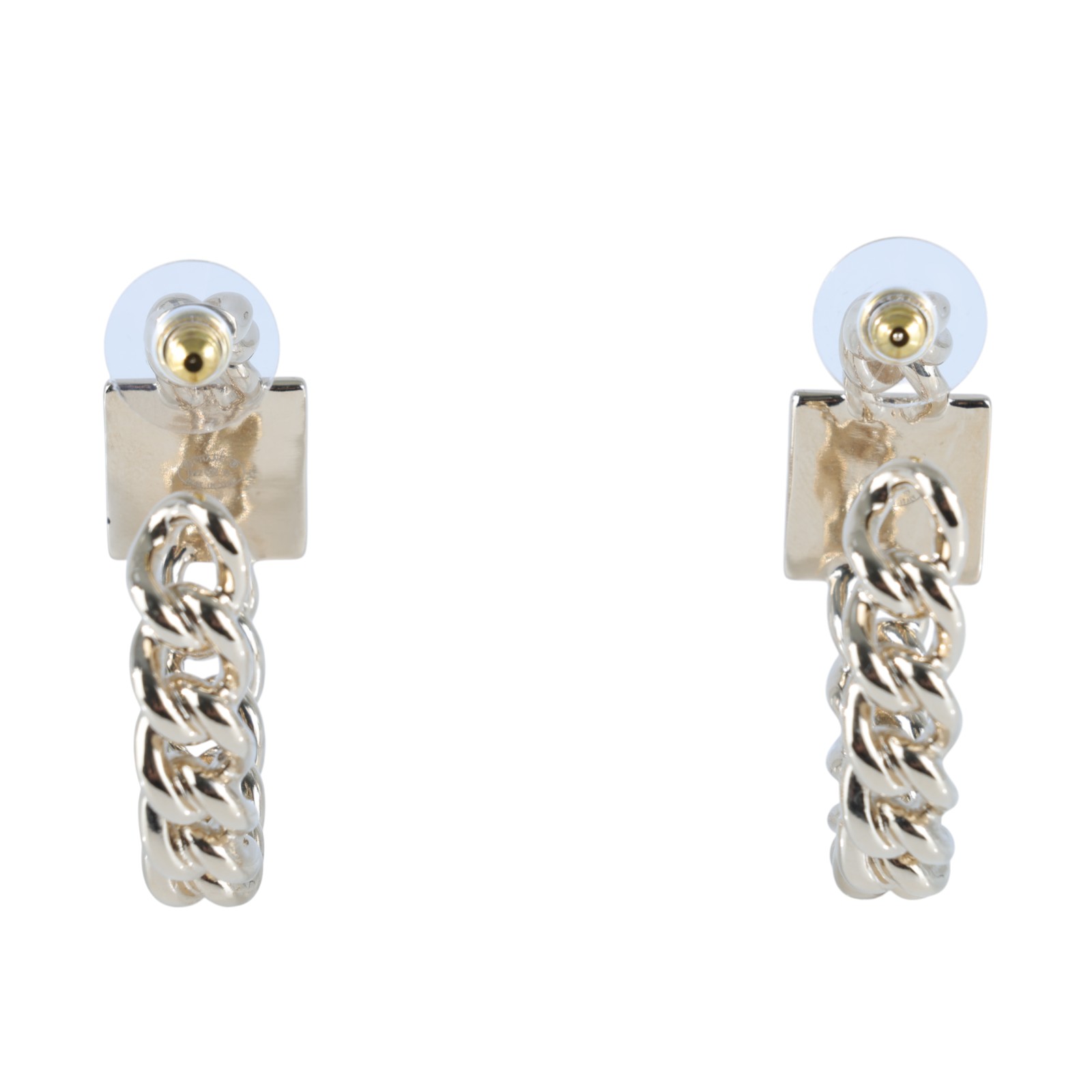 香奈兒 CHANEL CC LOGO 耳環 耳釘 B22 A 白方塊鍊圈耳環 無附屬品