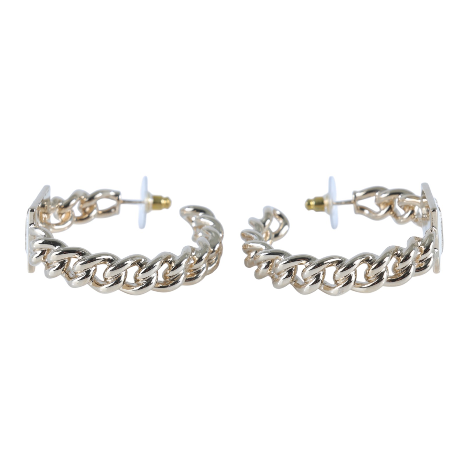 香奈兒 CHANEL CC LOGO 耳環 耳釘 B22 A 白方塊鍊圈耳環 無附屬品