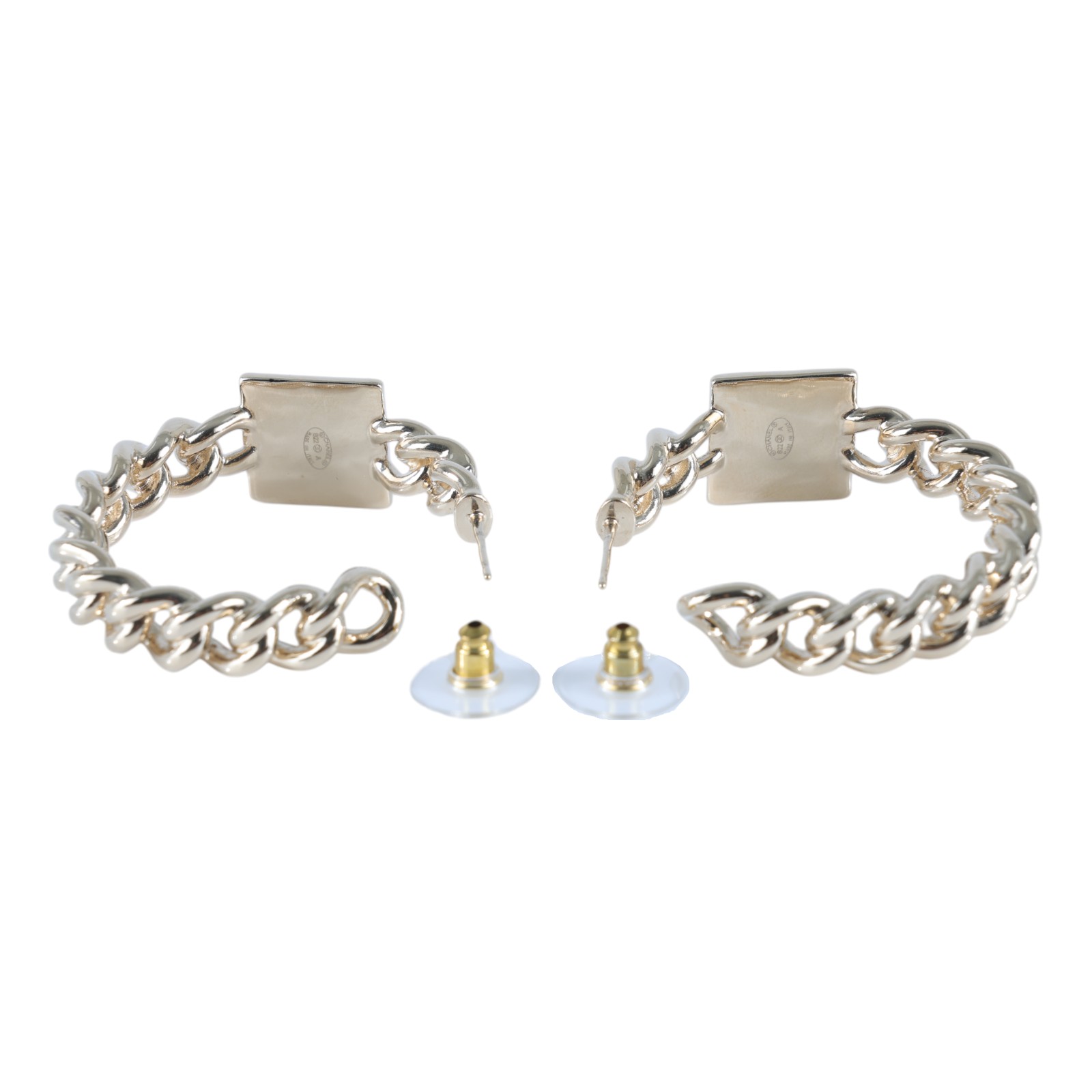 香奈兒 CHANEL CC LOGO 耳環 耳釘 B22 A 白方塊鍊圈耳環 無附屬品