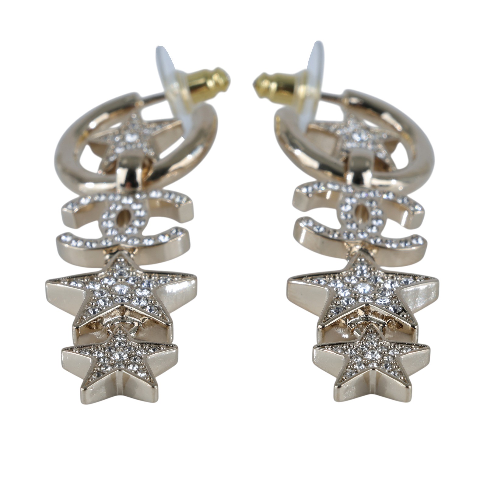 香奈兒 CHANEL CC LOGO 耳環 耳釘 B23 B 淡金垂墜星星耳環 無附屬品