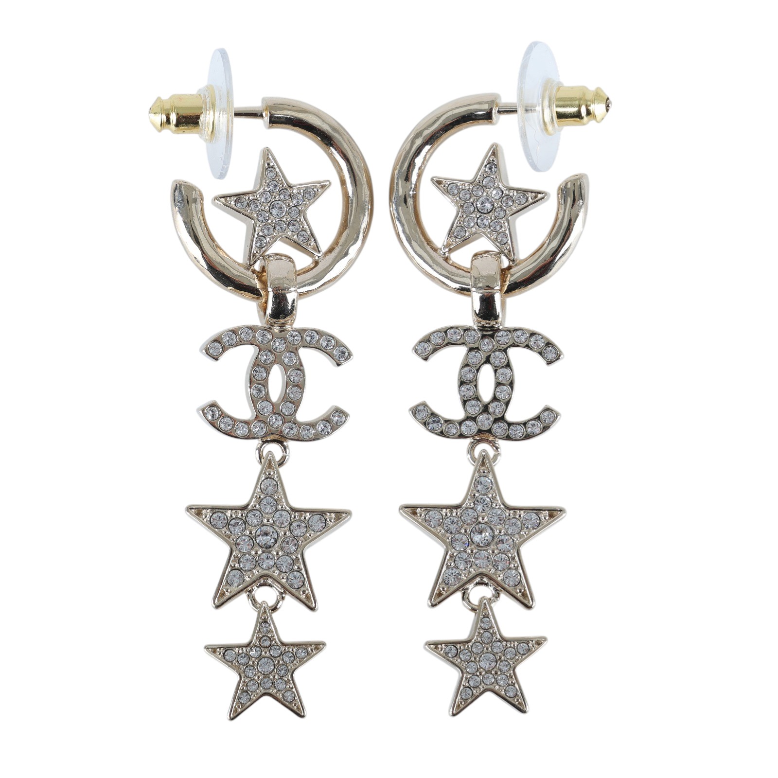 香奈兒 CHANEL CC LOGO 耳環 耳釘 B23 B 淡金垂墜星星耳環 無附屬品