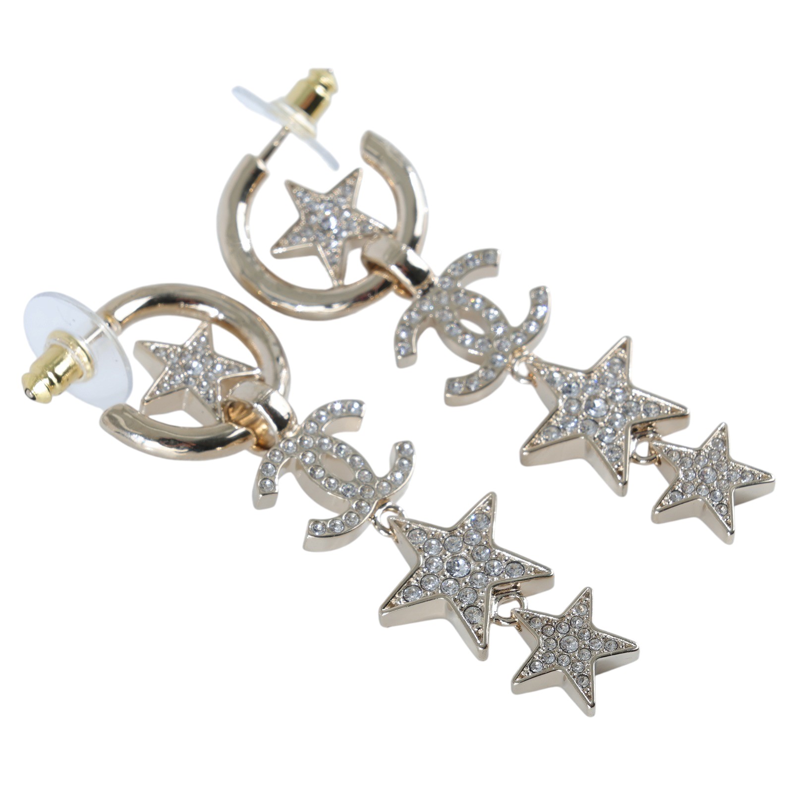 香奈兒 CHANEL CC LOGO 耳環 耳釘 B23 B 淡金垂墜星星耳環 無附屬品