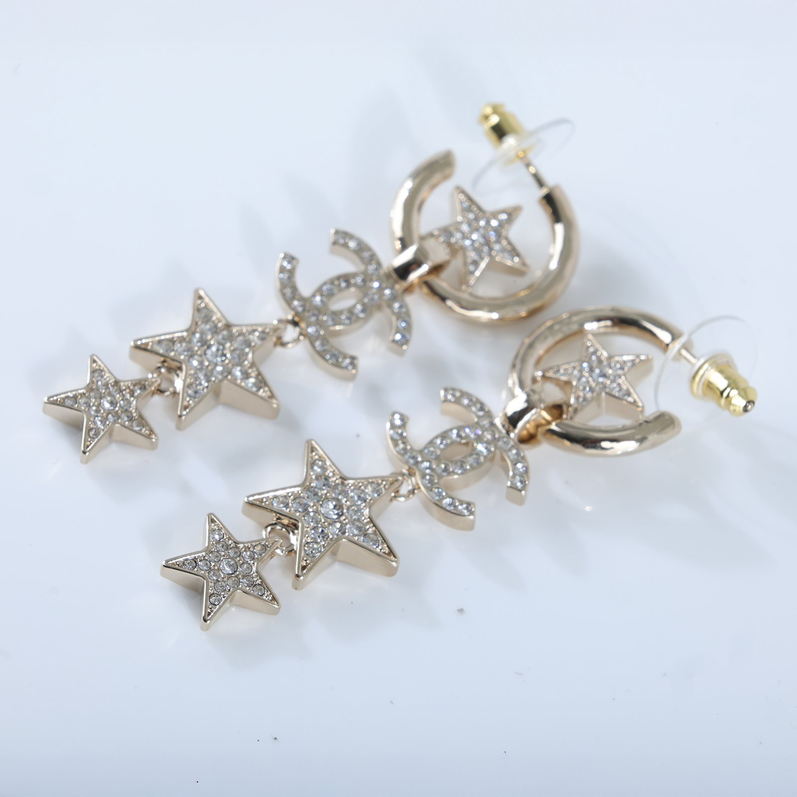 香奈兒 CHANEL CC LOGO 耳環 耳釘 B23 B 淡金垂墜星星耳環 無附屬品