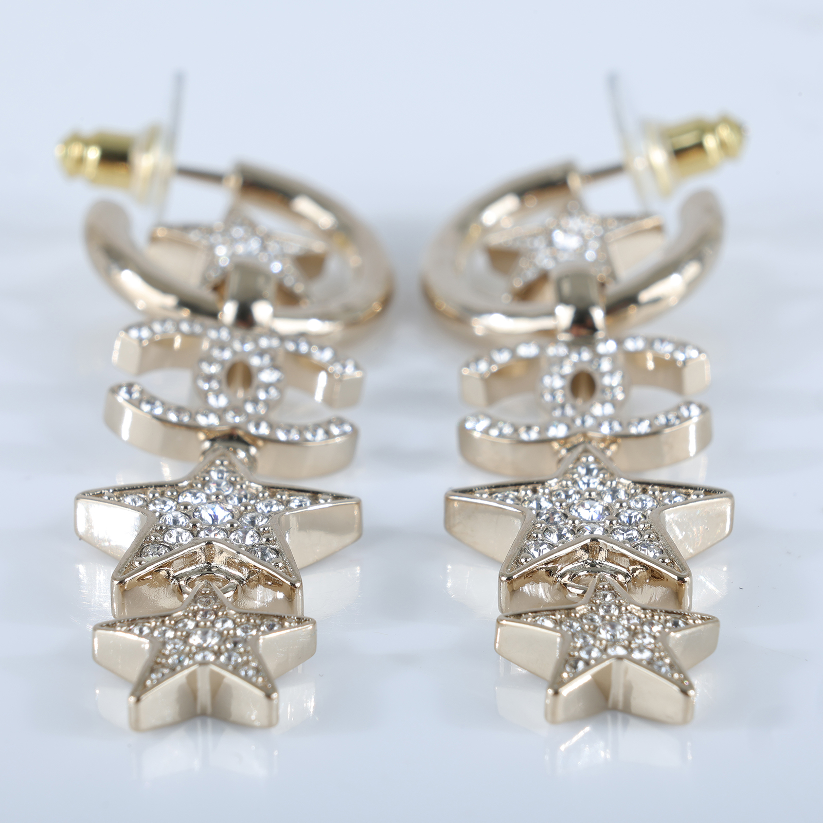 香奈兒 CHANEL CC LOGO 耳環 耳釘 B23 B 淡金垂墜星星耳環 無附屬品