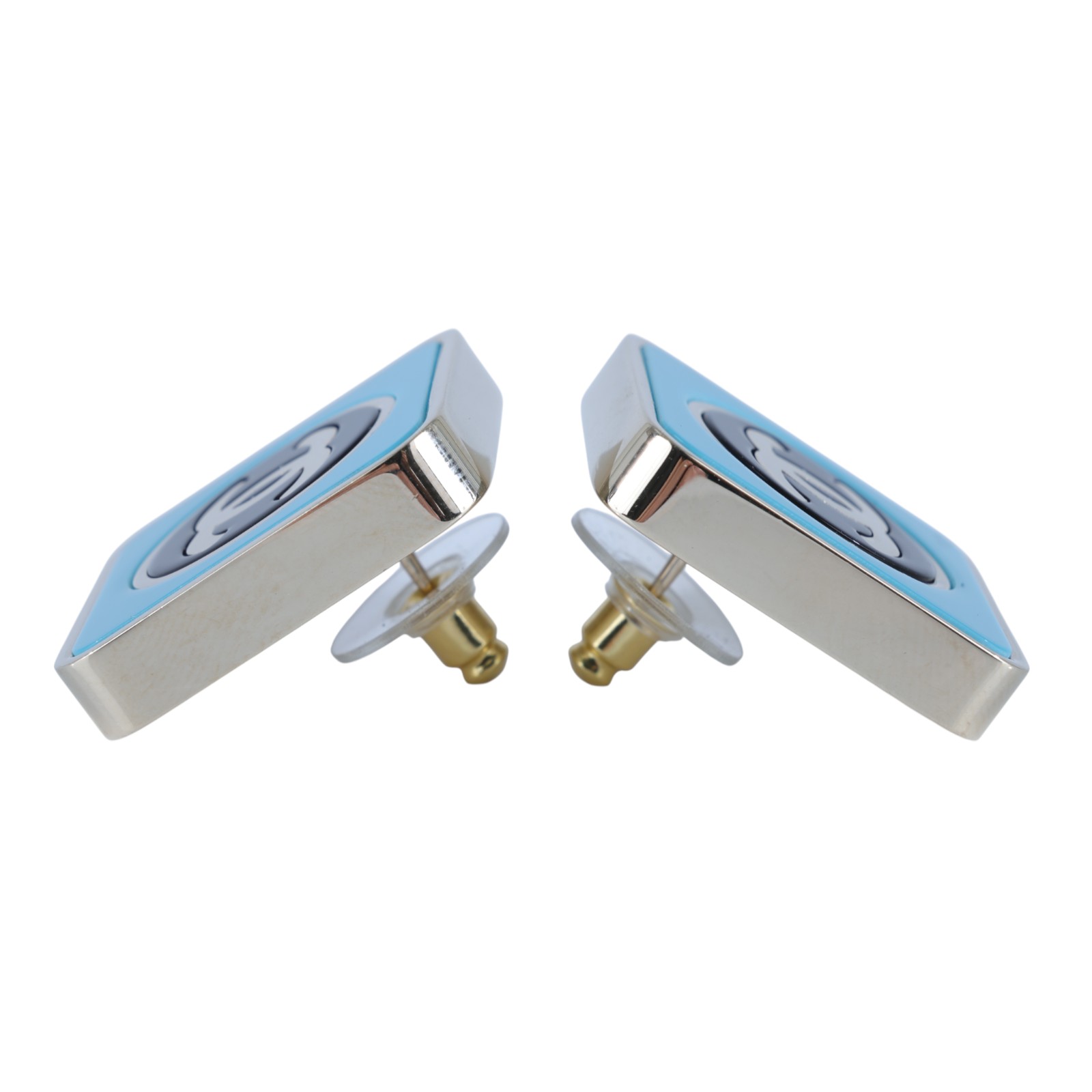 香奈兒 CHANEL CC LOGO 耳環 耳釘 B23 C 藍方形雙C耳環 無附屬品