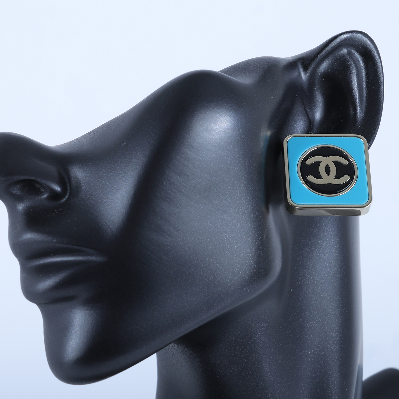 香奈兒 CHANEL CC LOGO 耳環 耳釘 B23 C 藍方形雙C耳環 無附屬品