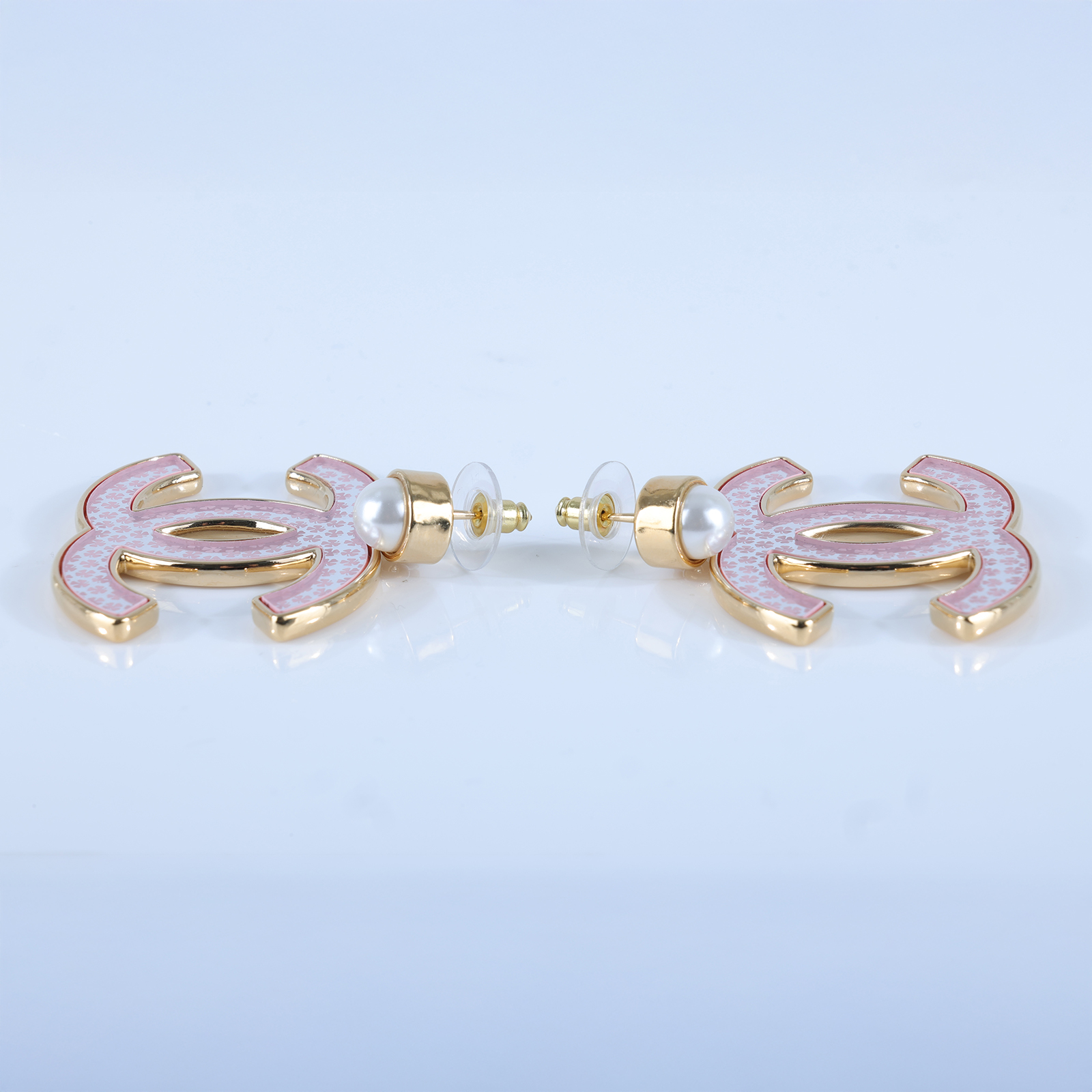 香奈兒 CHANEL CC LOGO 耳環 耳釘 A24 S 粉色小幸運草大雙C珍珠耳環 無附屬品