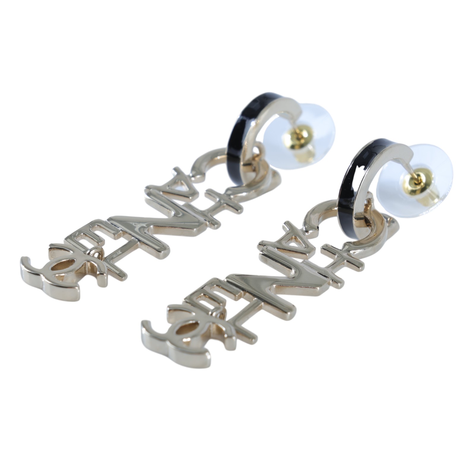 香奈兒 CHANEL CC LOGO 耳環 耳釘 A22 K 淡金垂墜LOGO耳環 無附屬品