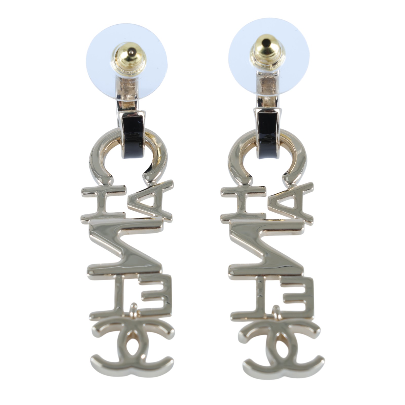 香奈兒 CHANEL CC LOGO 耳環 耳釘 A22 K 淡金垂墜LOGO耳環 無附屬品