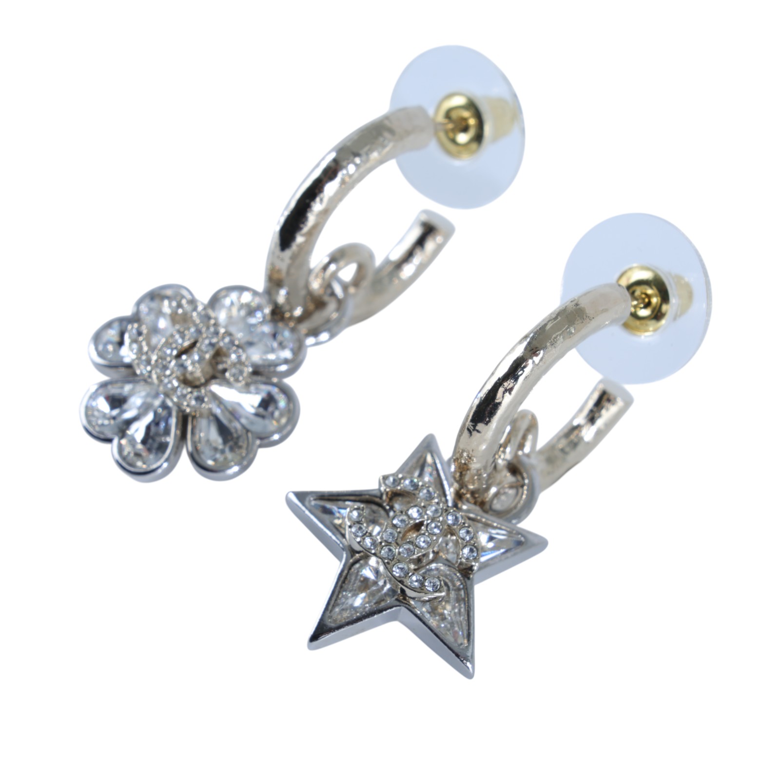 香奈兒 CHANEL CC LOGO 耳環 耳釘 C23 S 淡金水鑽星星花耳環 無附屬品