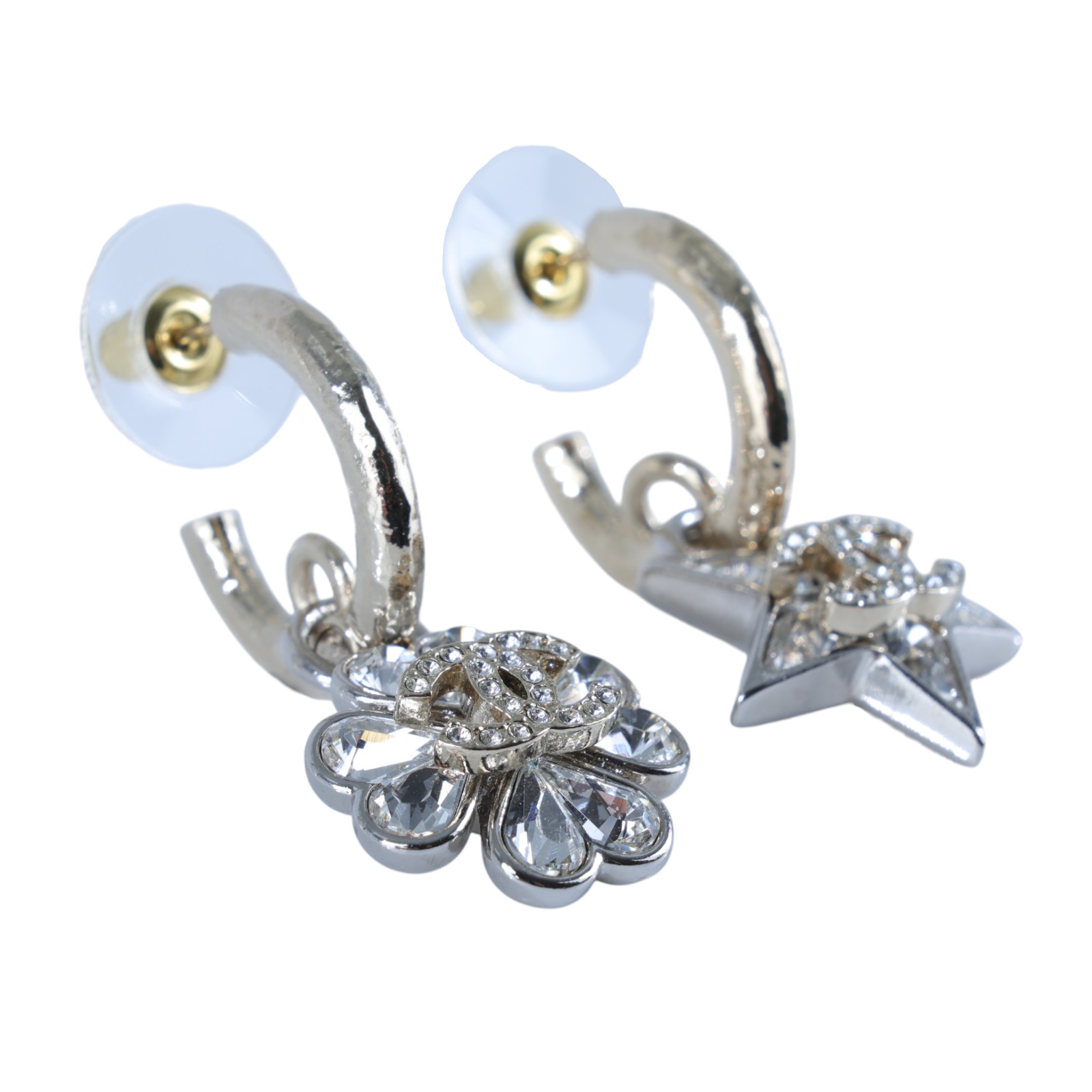 香奈兒 CHANEL CC LOGO 耳環 耳釘 C23 S 淡金水鑽星星花耳環 無附屬品