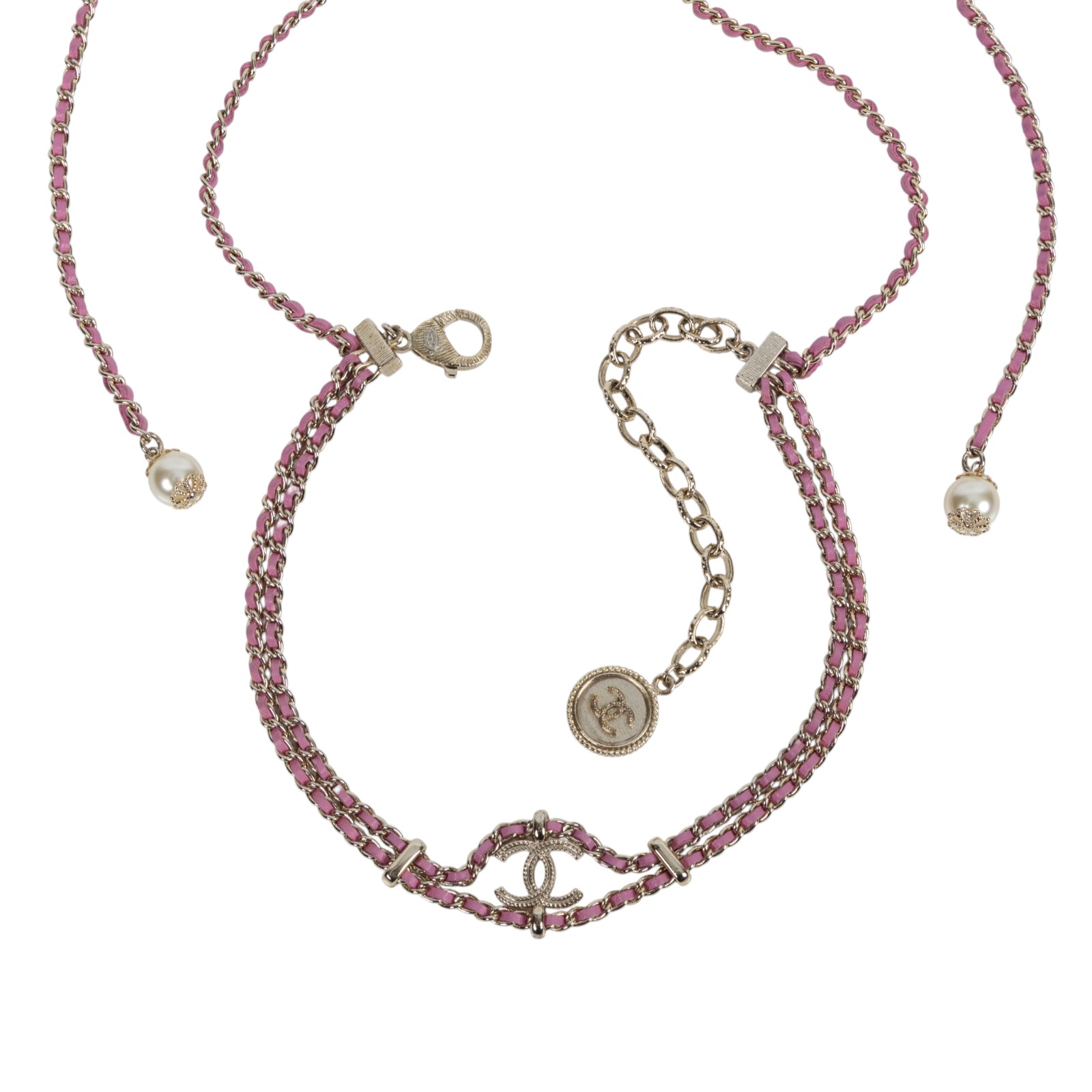 香奈兒 CHANEL CC LOGO 頸鍊 項鍊 B18C 粉雙C皮穿鍊項鍊 原廠盒子