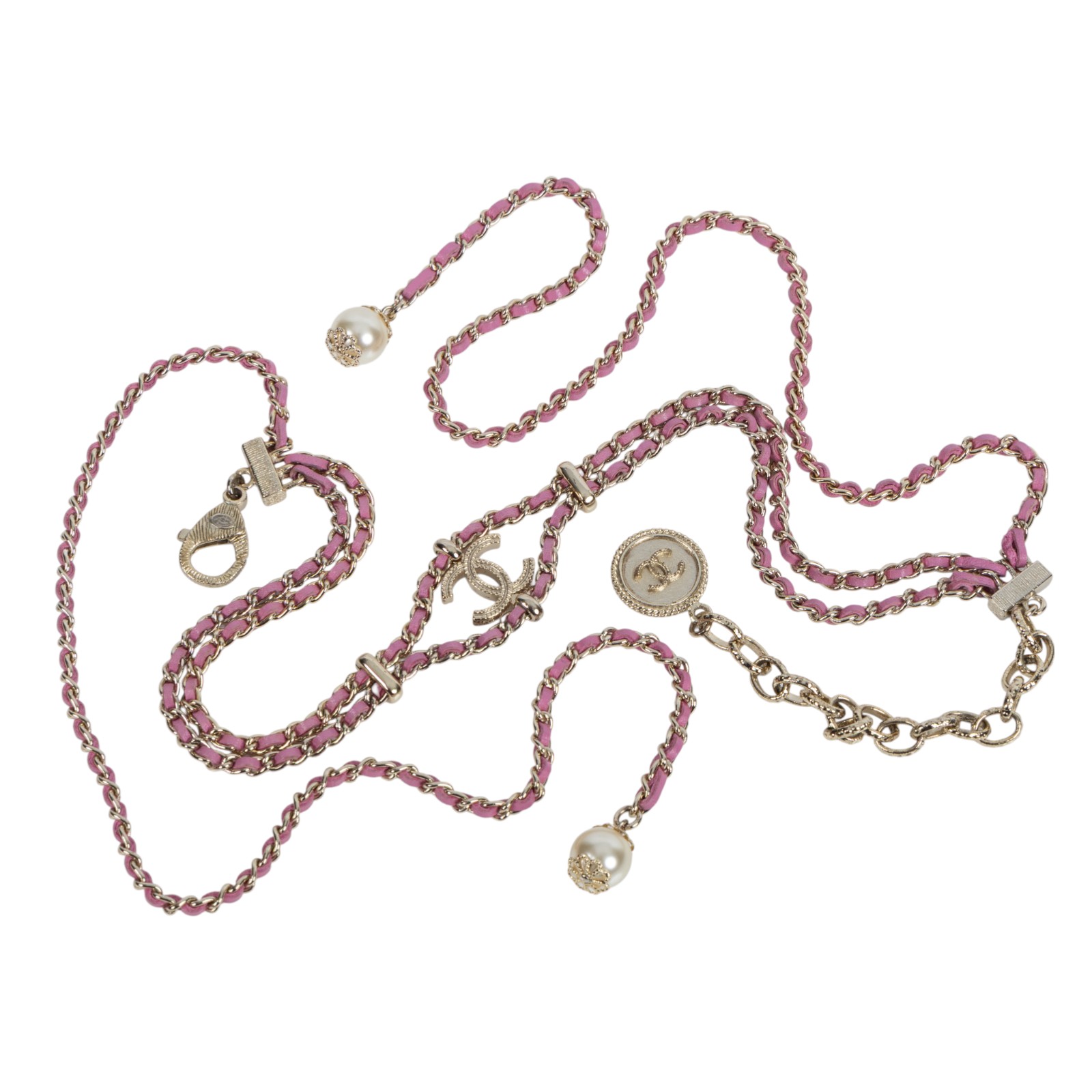 香奈兒 CHANEL CC LOGO 頸鍊 項鍊 B18C 粉雙C皮穿鍊項鍊 原廠盒子