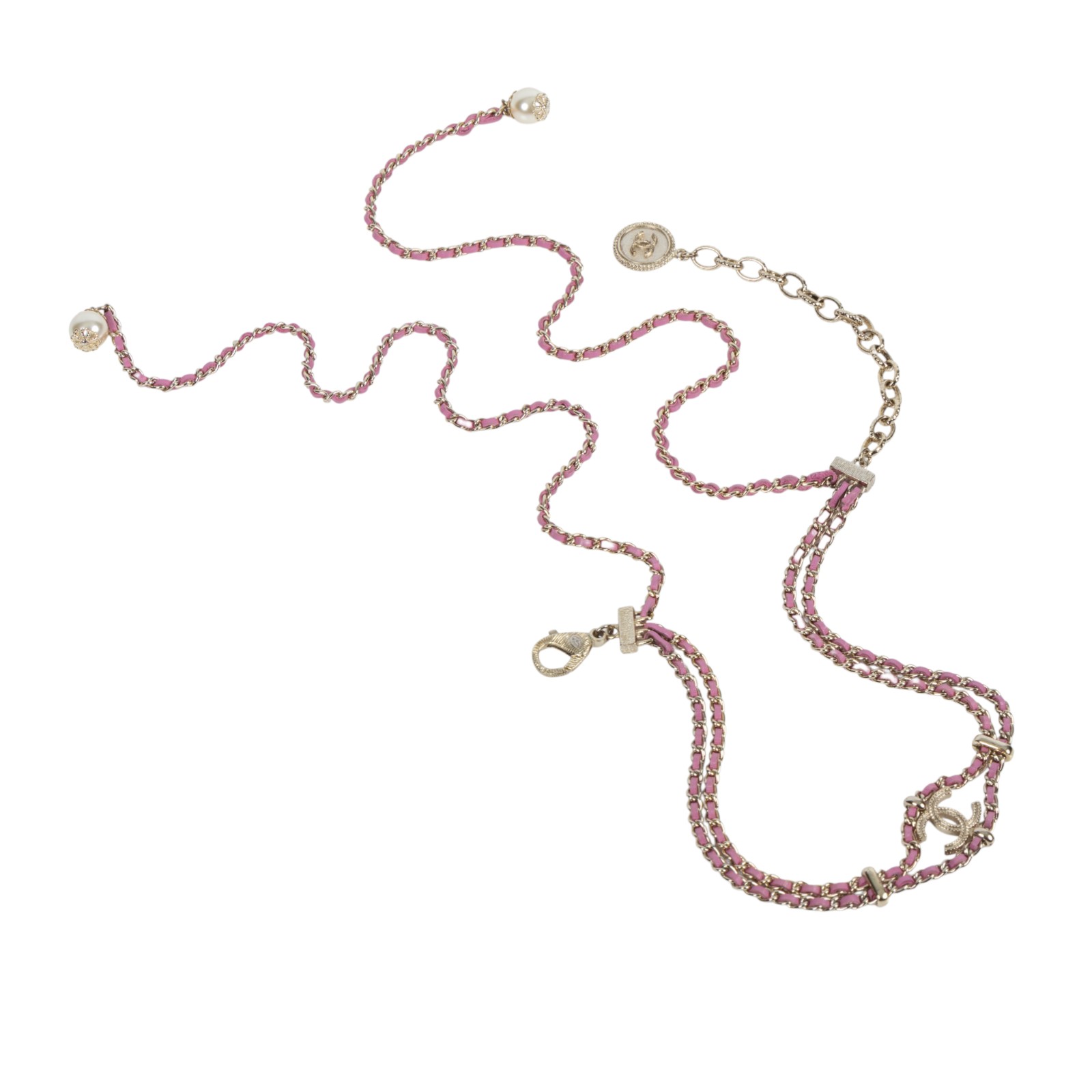 香奈兒 CHANEL CC LOGO 頸鍊 項鍊 B18C 粉雙C皮穿鍊項鍊 原廠盒子