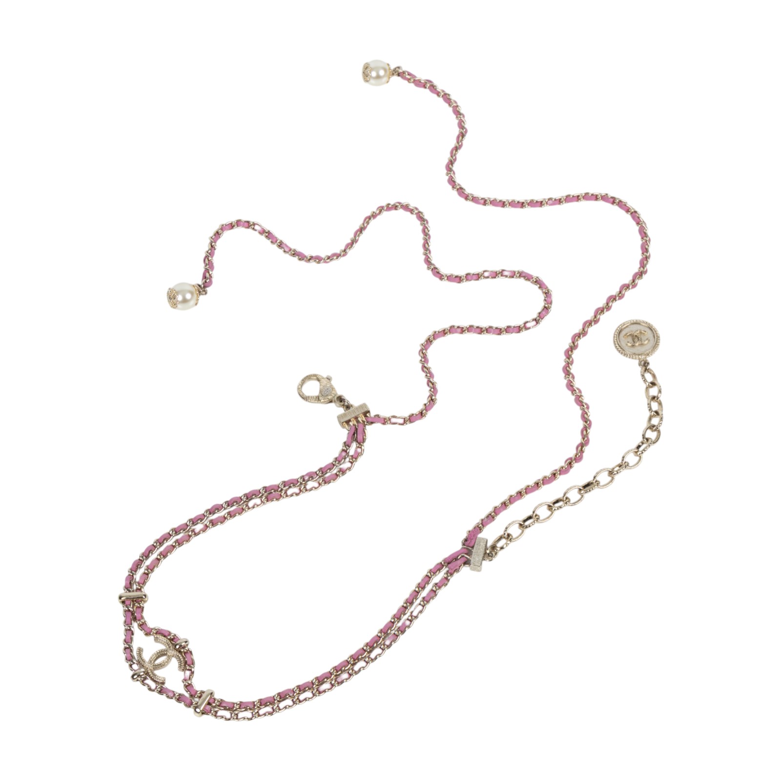 香奈兒 CHANEL CC LOGO 頸鍊 項鍊 B18C 粉雙C皮穿鍊項鍊 原廠盒子