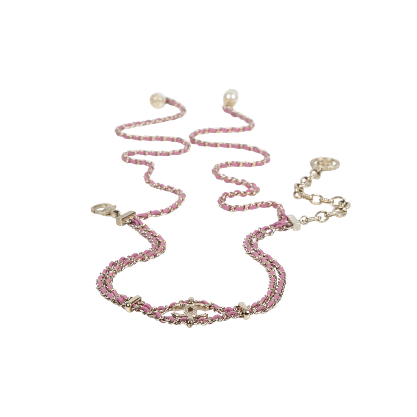 香奈兒 CHANEL CC LOGO 頸鍊 項鍊 B18C 粉雙C皮穿鍊項鍊 原廠盒子