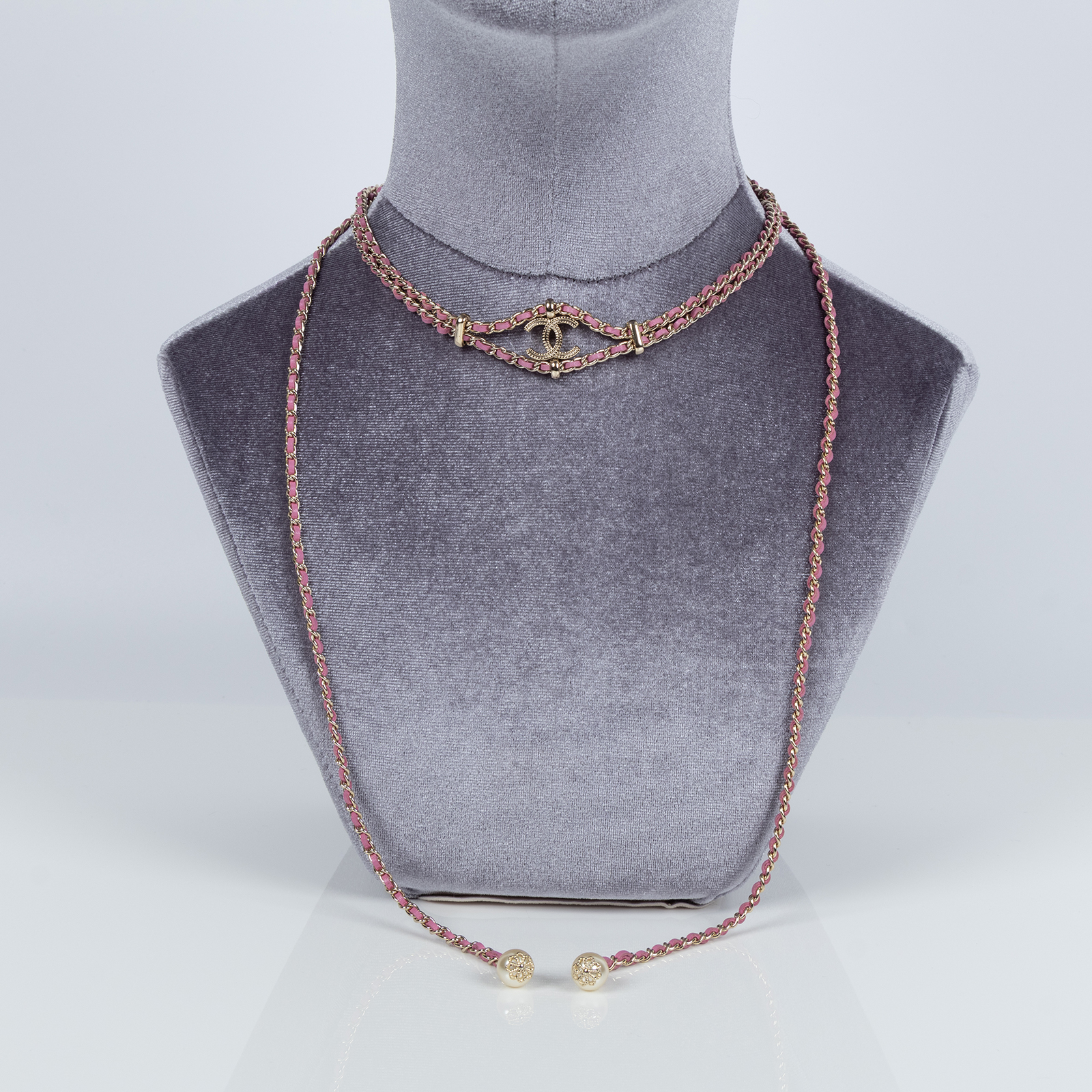 香奈兒 CHANEL CC LOGO 頸鍊 項鍊 B18C 粉雙C皮穿鍊項鍊 原廠盒子