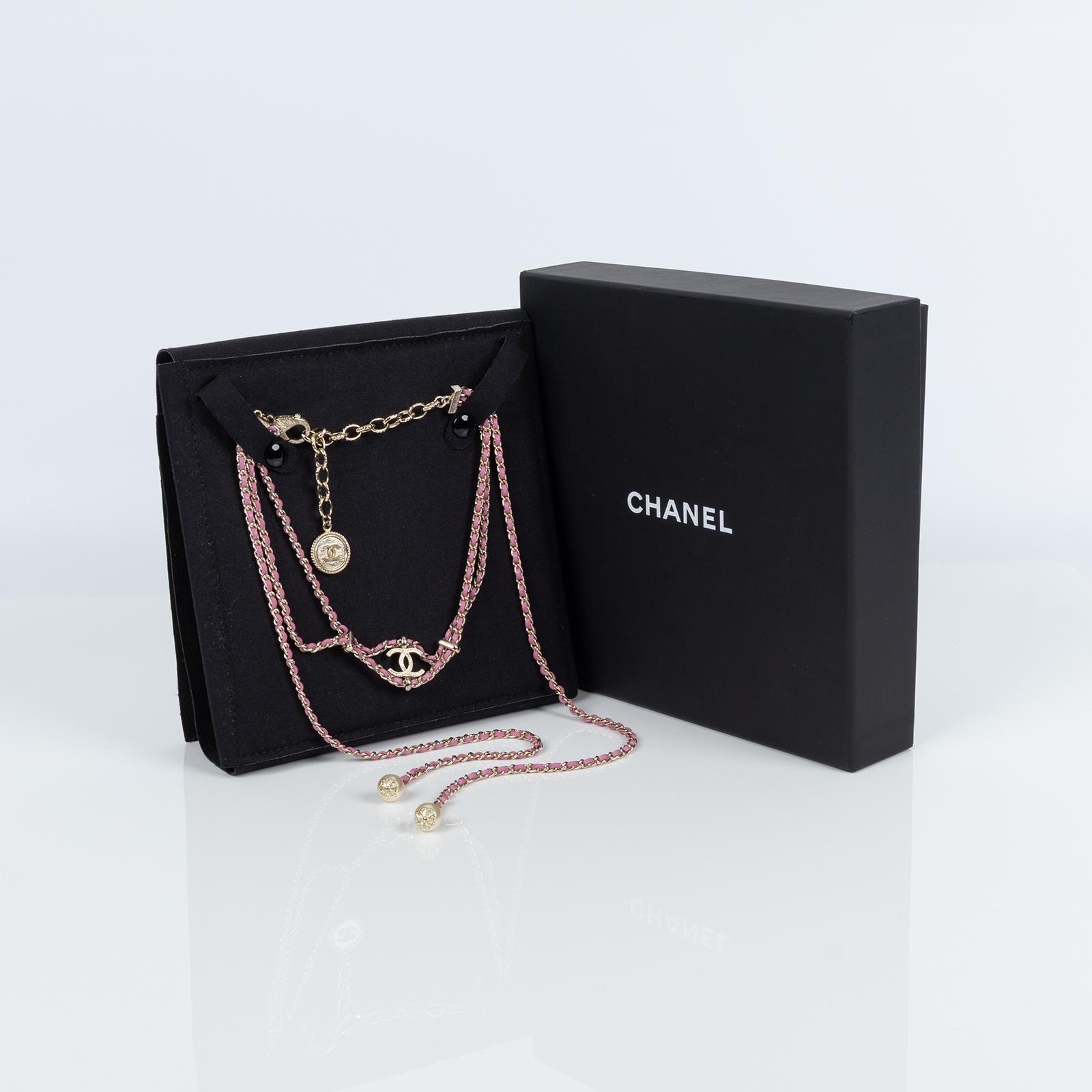 香奈兒 CHANEL CC LOGO 頸鍊 項鍊 B18C 粉雙C皮穿鍊項鍊 原廠盒子