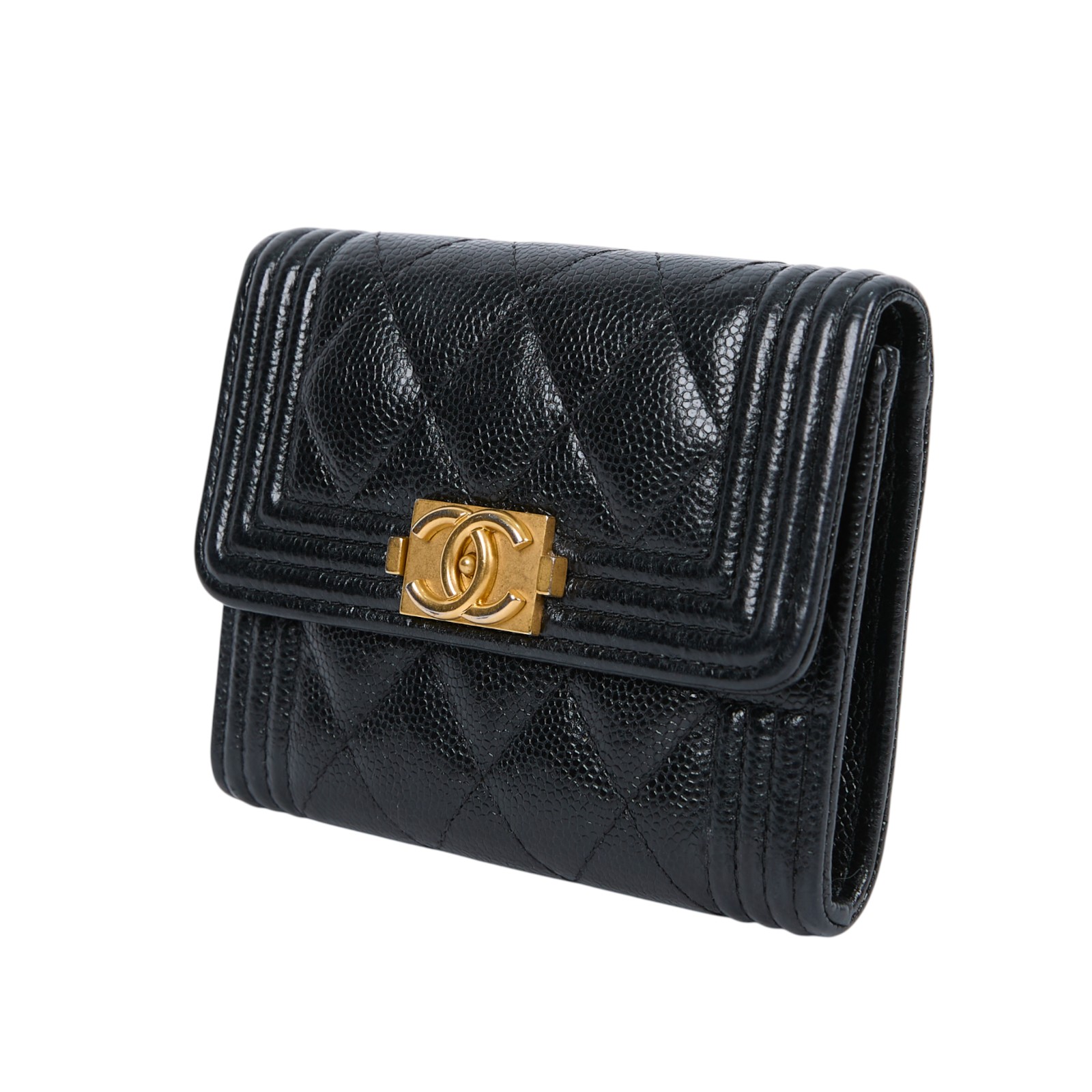 香奈兒 CHANEL BOY 零錢包 A84311 B05006 31開黑金荔枝BOY雙層卡包 原廠盒子/防塵袋/保證卡/國外購買證明