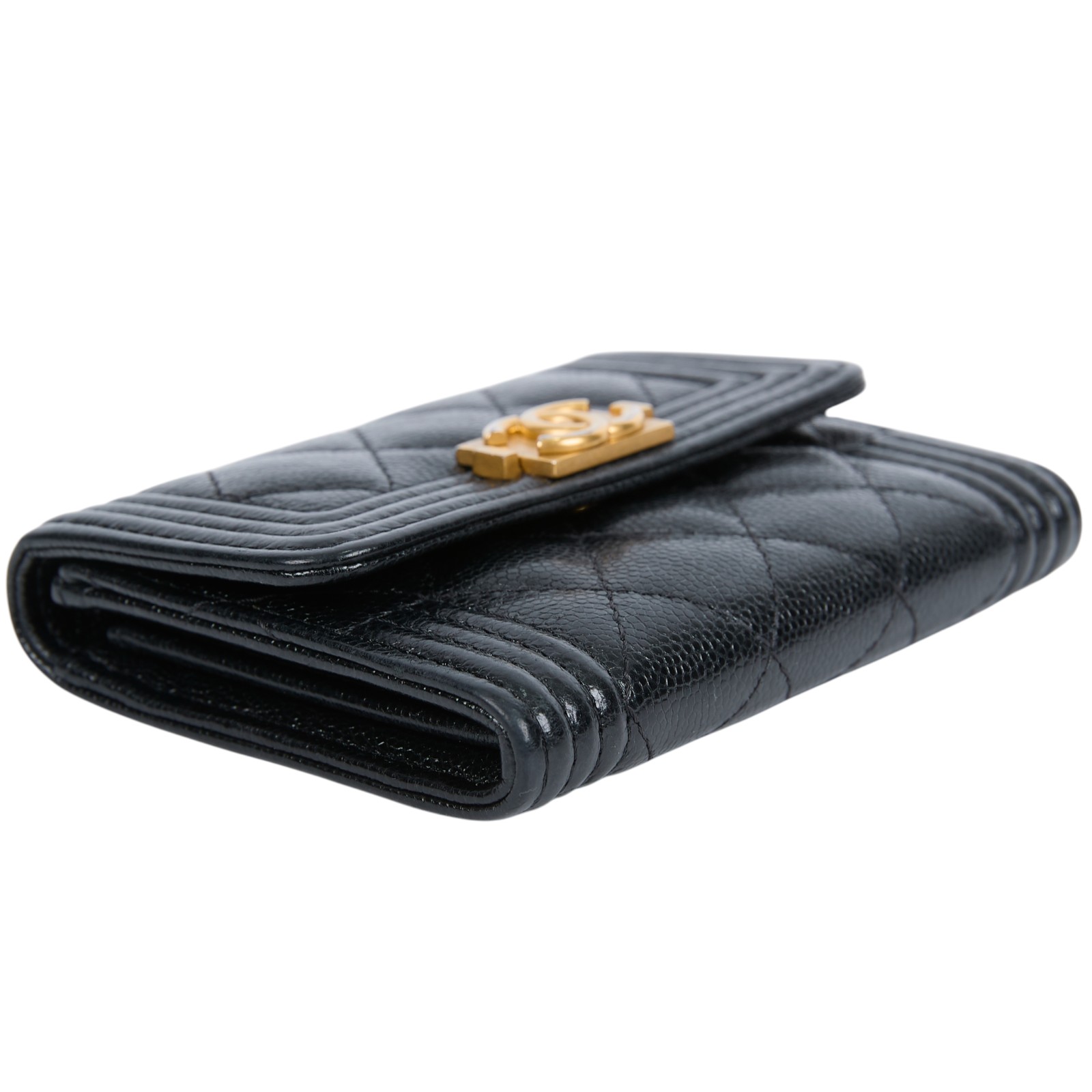 香奈兒 CHANEL BOY 零錢包 A84311 B05006 31開黑金荔枝BOY雙層卡包 原廠盒子/防塵袋/保證卡/國外購買證明