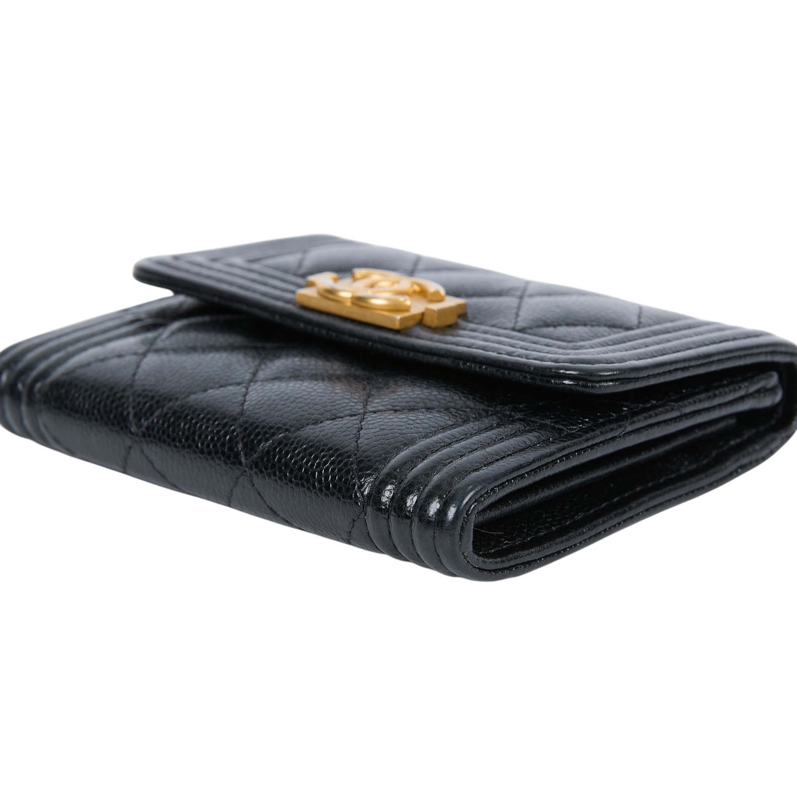 香奈兒 CHANEL BOY 零錢包 A84311 B05006 31開黑金荔枝BOY雙層卡包 原廠盒子/防塵袋/保證卡/國外購買證明