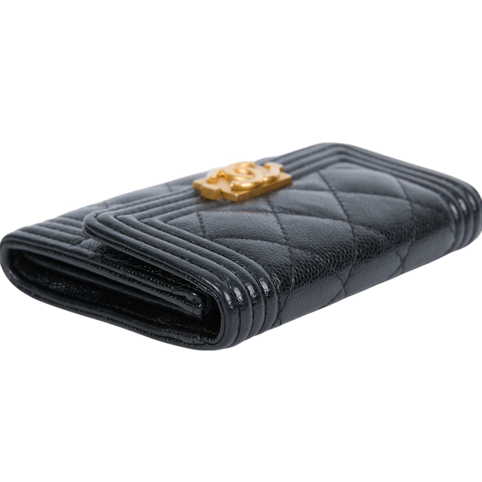 香奈兒 CHANEL BOY 零錢包 A84311 B05006 31開黑金荔枝BOY雙層卡包 原廠盒子/防塵袋/保證卡/國外購買證明